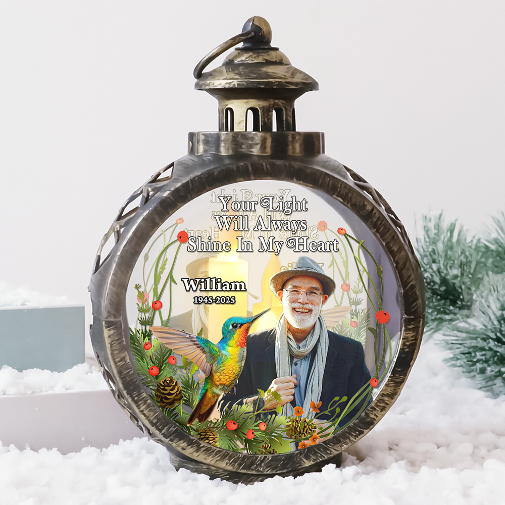 Your Light In My Heart - Custom Name and Photo - Personalized Memorial Candlelight Lantern Ornament
