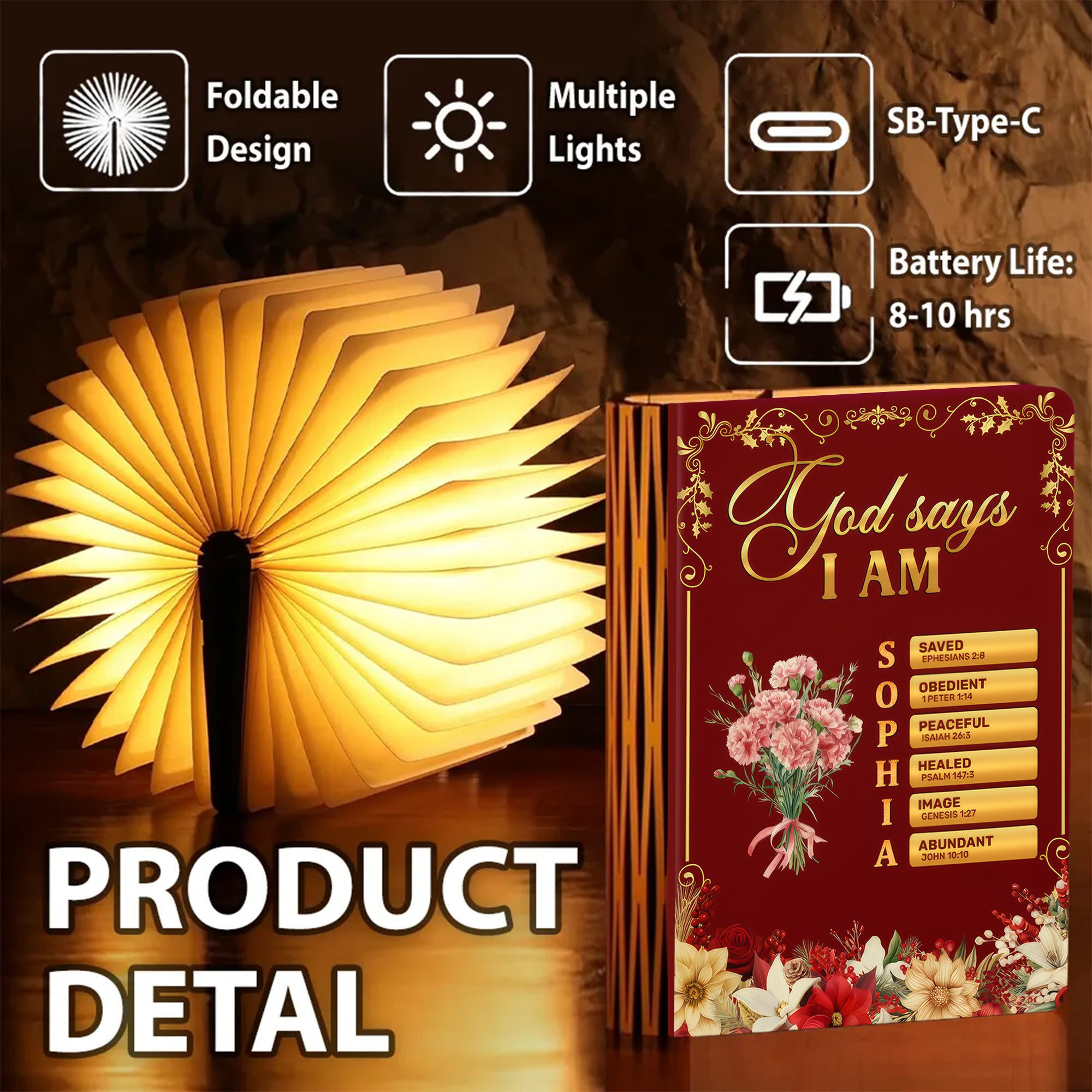 God Says I Am Light Up The World - Personalized Book Lamp