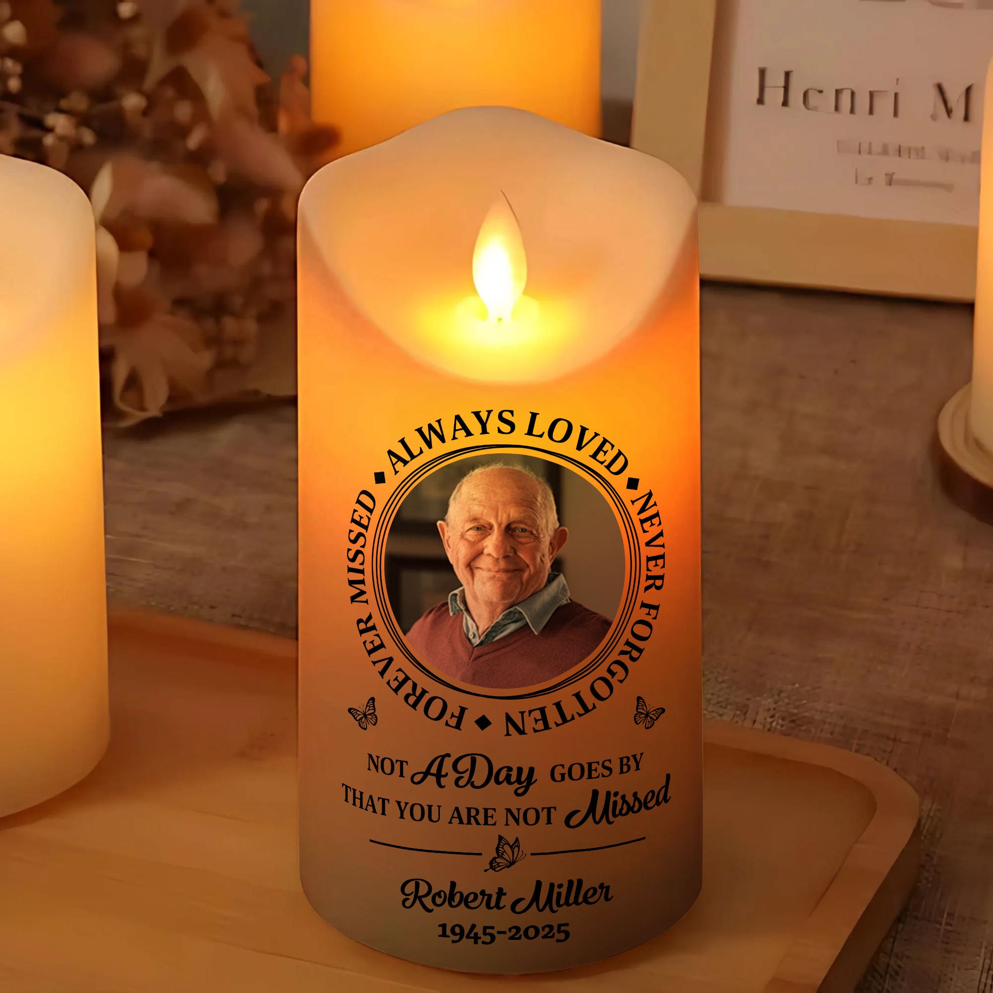 Custom Name and Photo - Personalized Memorial Photo LED Candle - Memorial Gift