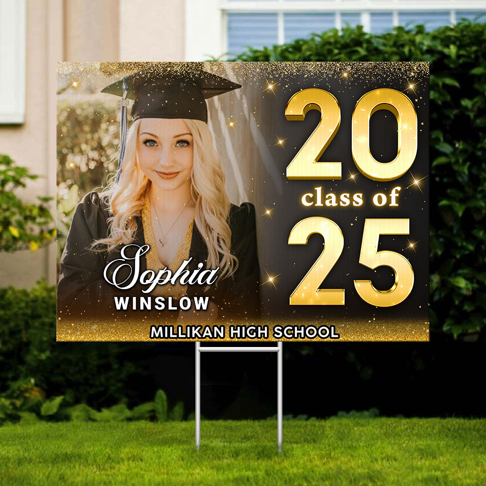 Class Of 2025 Glitter Lawn Sign, Graduation Gift - Personalized Graduation Lawn Sign