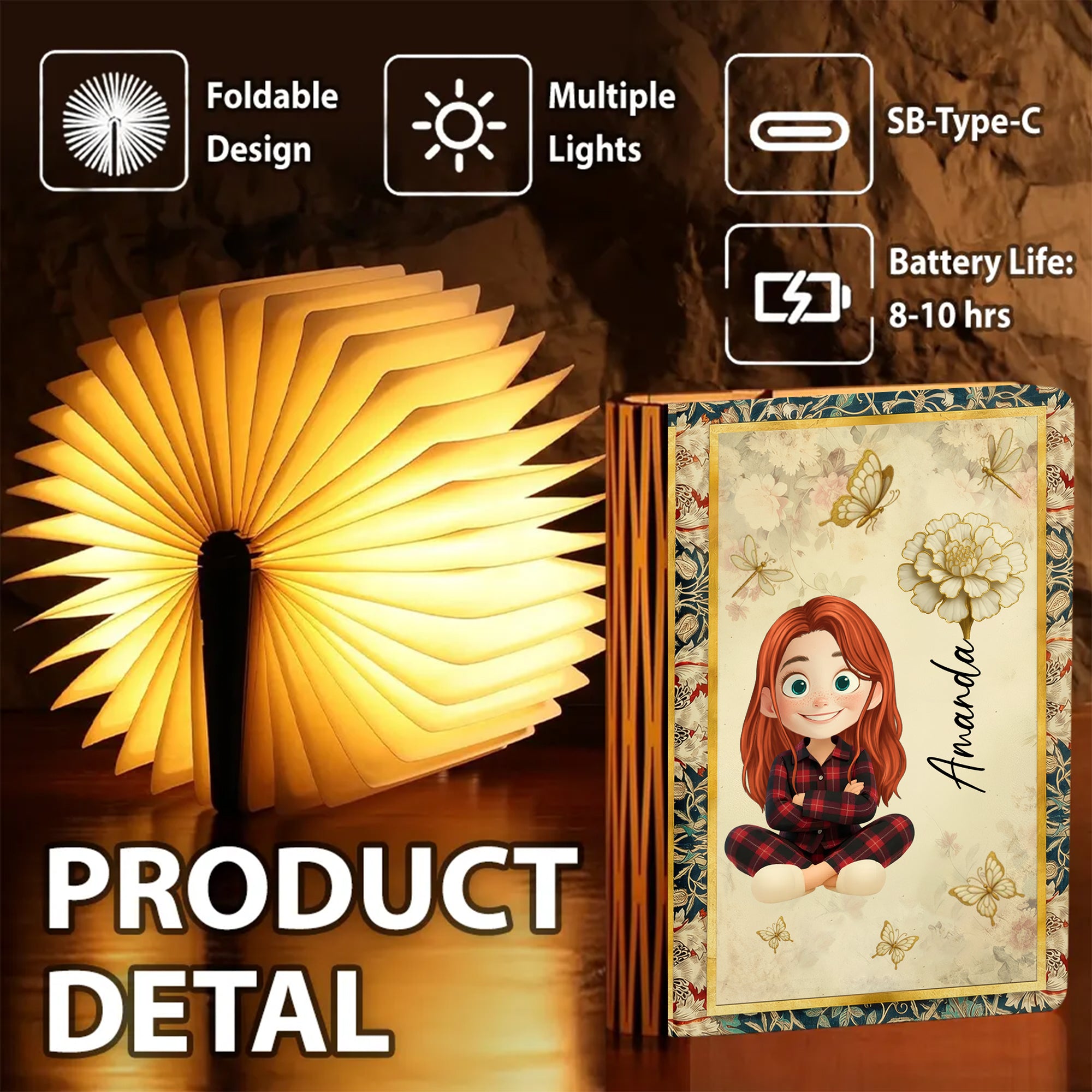 Floral Soul - Personalized Book Lamp - Christmas Gift