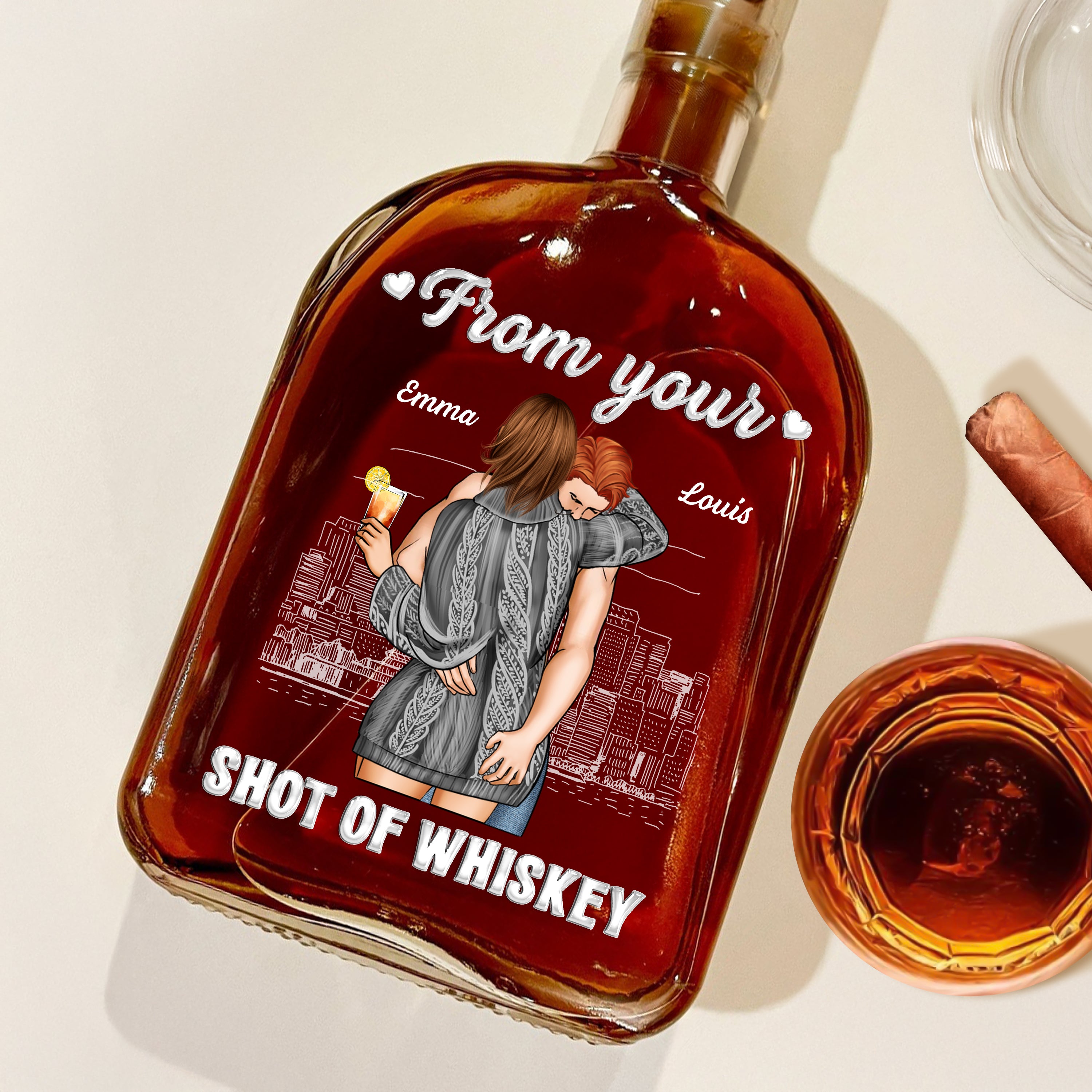 From Your Shot Of Whiskey - Custom Couple Name and Appearance - Personalized Custom Whiskey Bottle