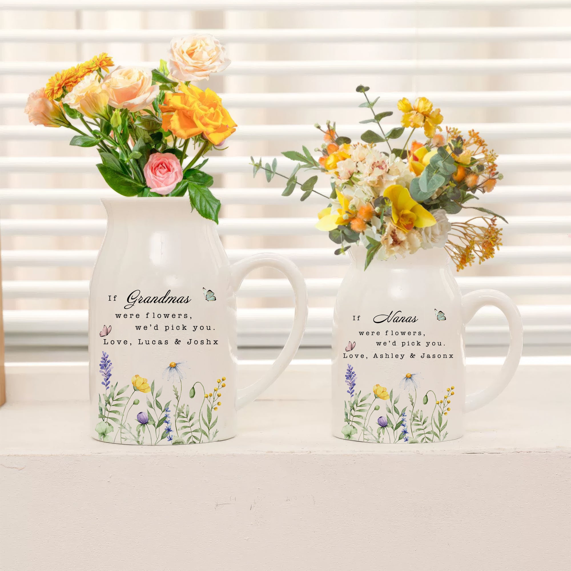 Wildflower Lavender Floral - Personalized Ceramic Flower Vase - Family Gift