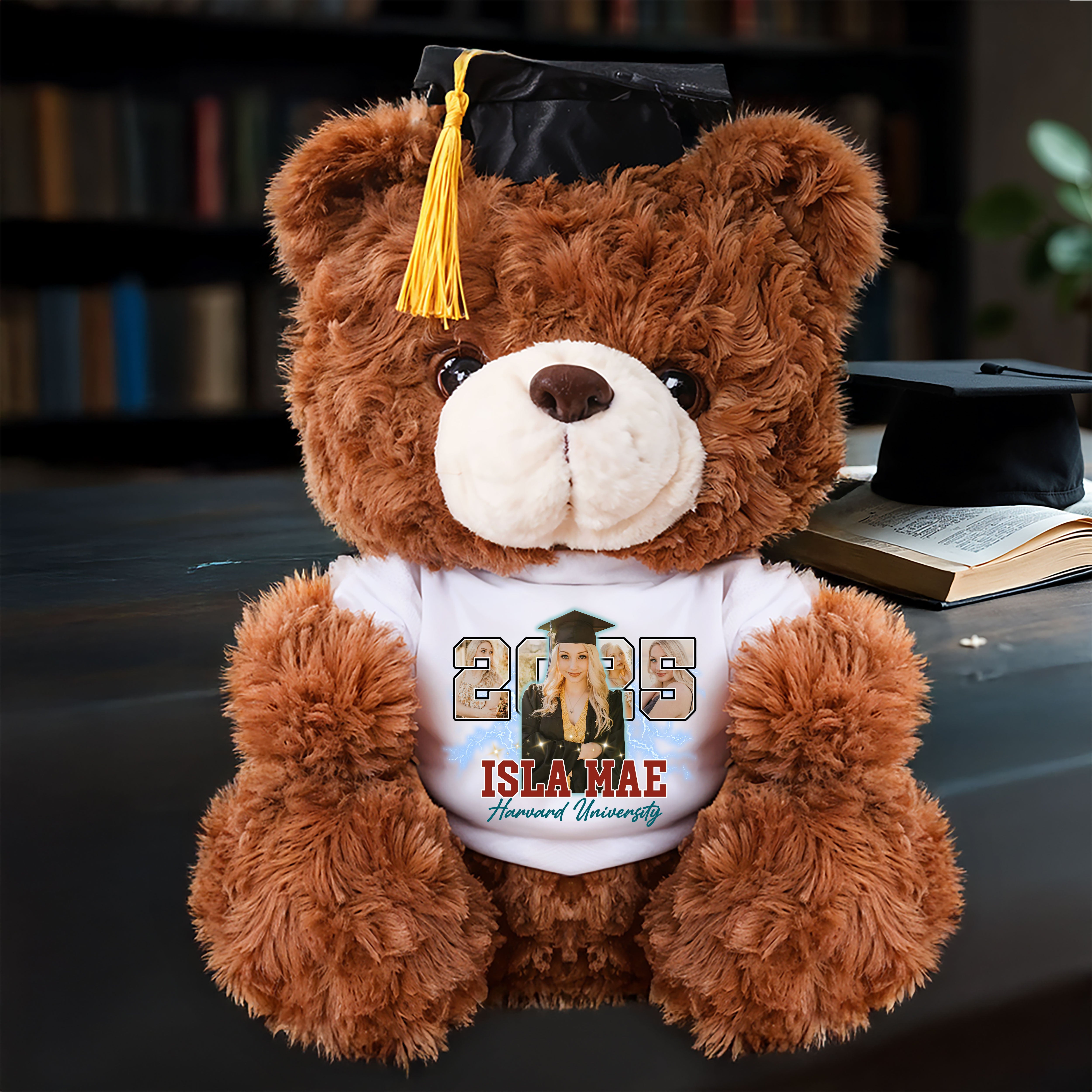 2025 Graduation Teddy Bear Plush - Custom Photo and Name  - Graduate Bear With Cap