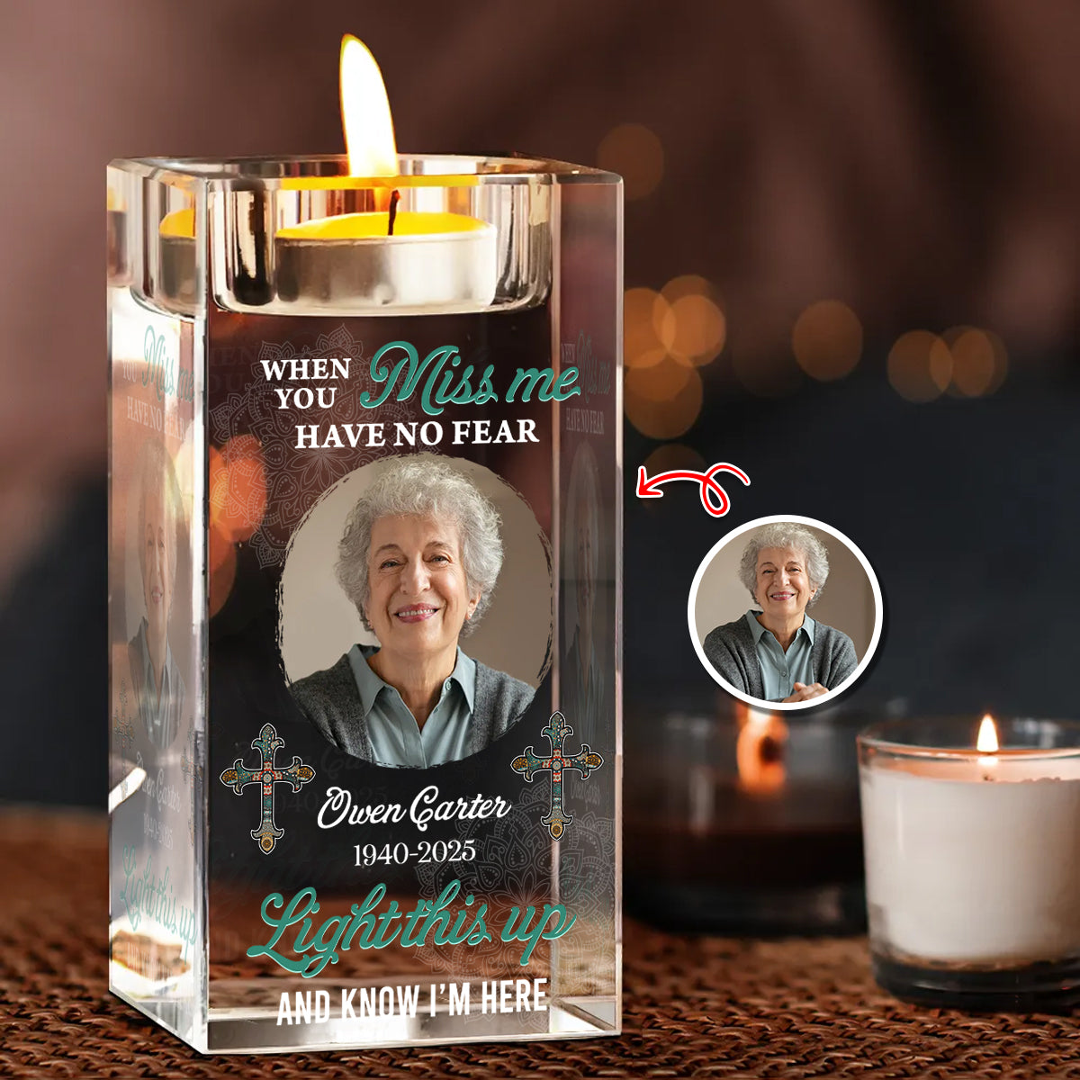 Light This Up - Personalized Crystal Candle Holder - Sympathy Memorial Gift