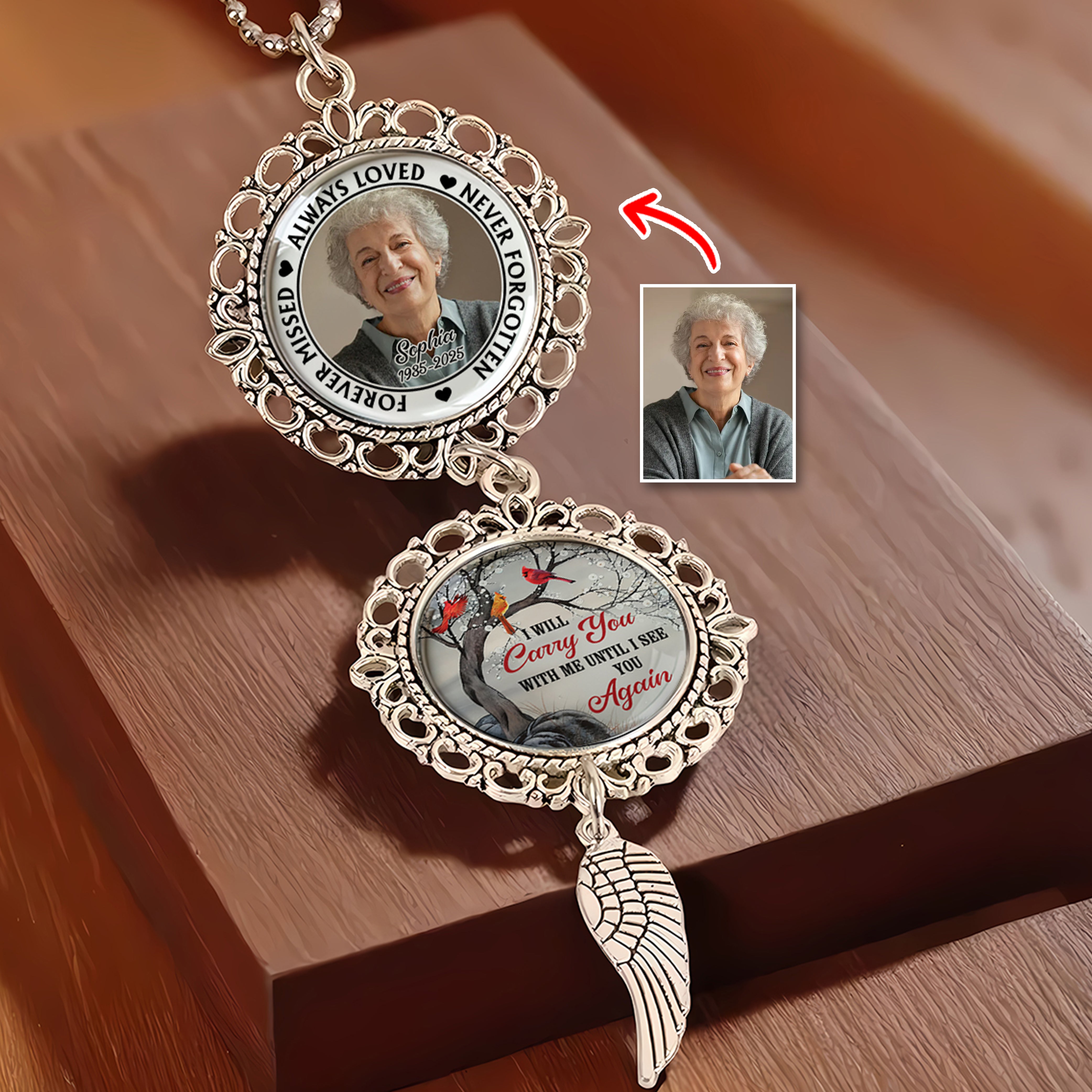 I am Always With You Cardinal- Personalized Photo Car Ornament With Charm