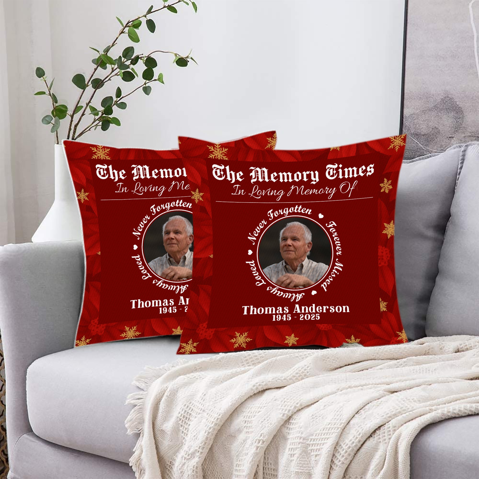 The Memory Times - Custom Name and Photo Memorial Gift - Personalized Pillow