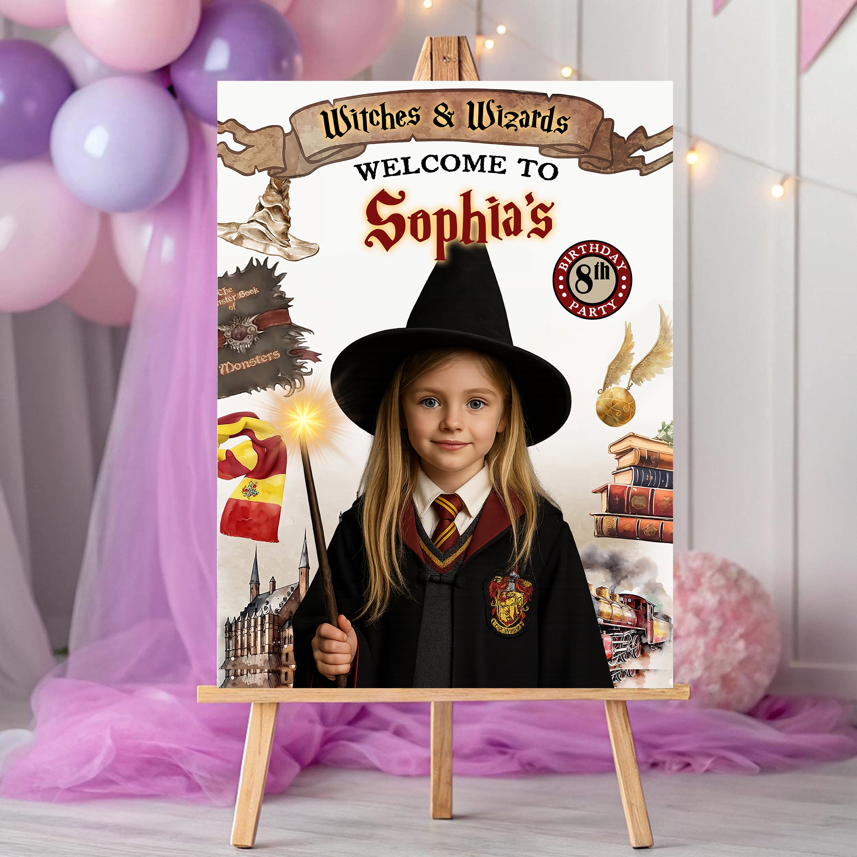 Personalized Magic School Style Sign - Custom Name & Photo Law Sign - Birthday Welcome Sign