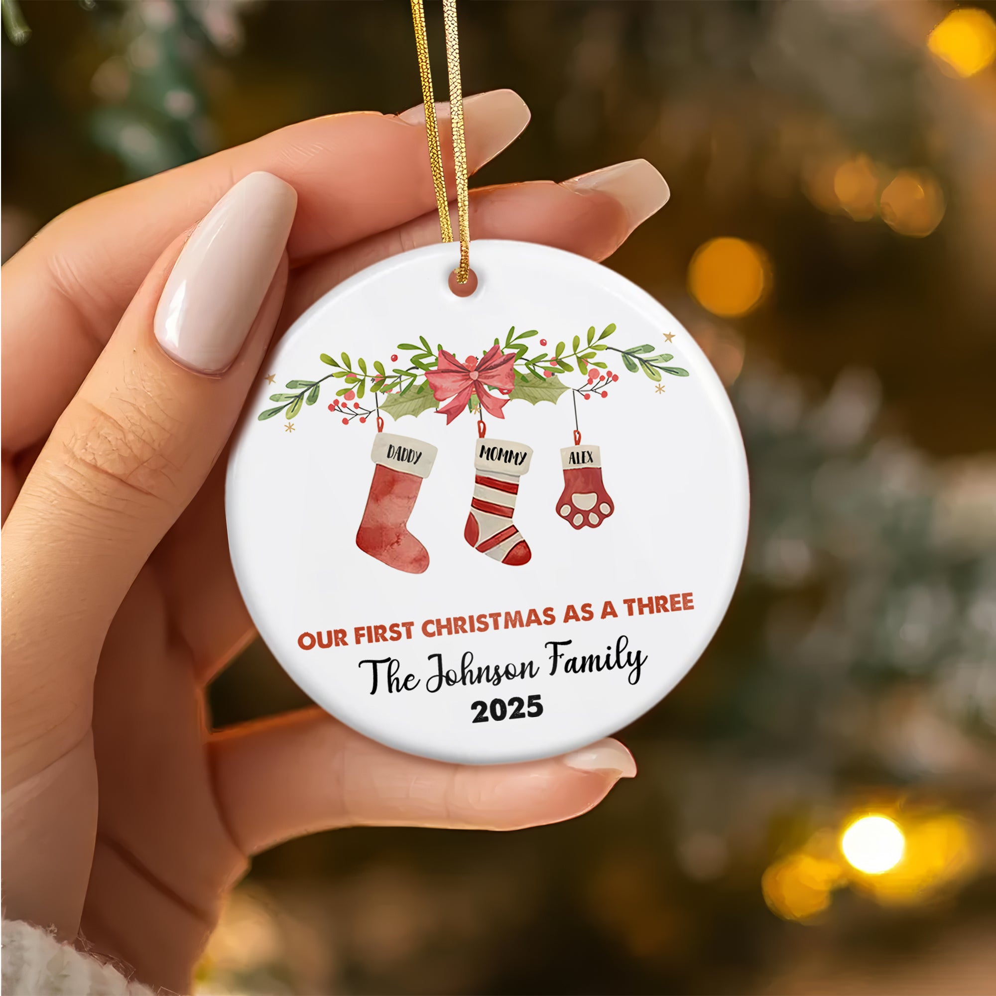 First Christmas As A Family   - Personalized Ceramic Ornament - Home Decor