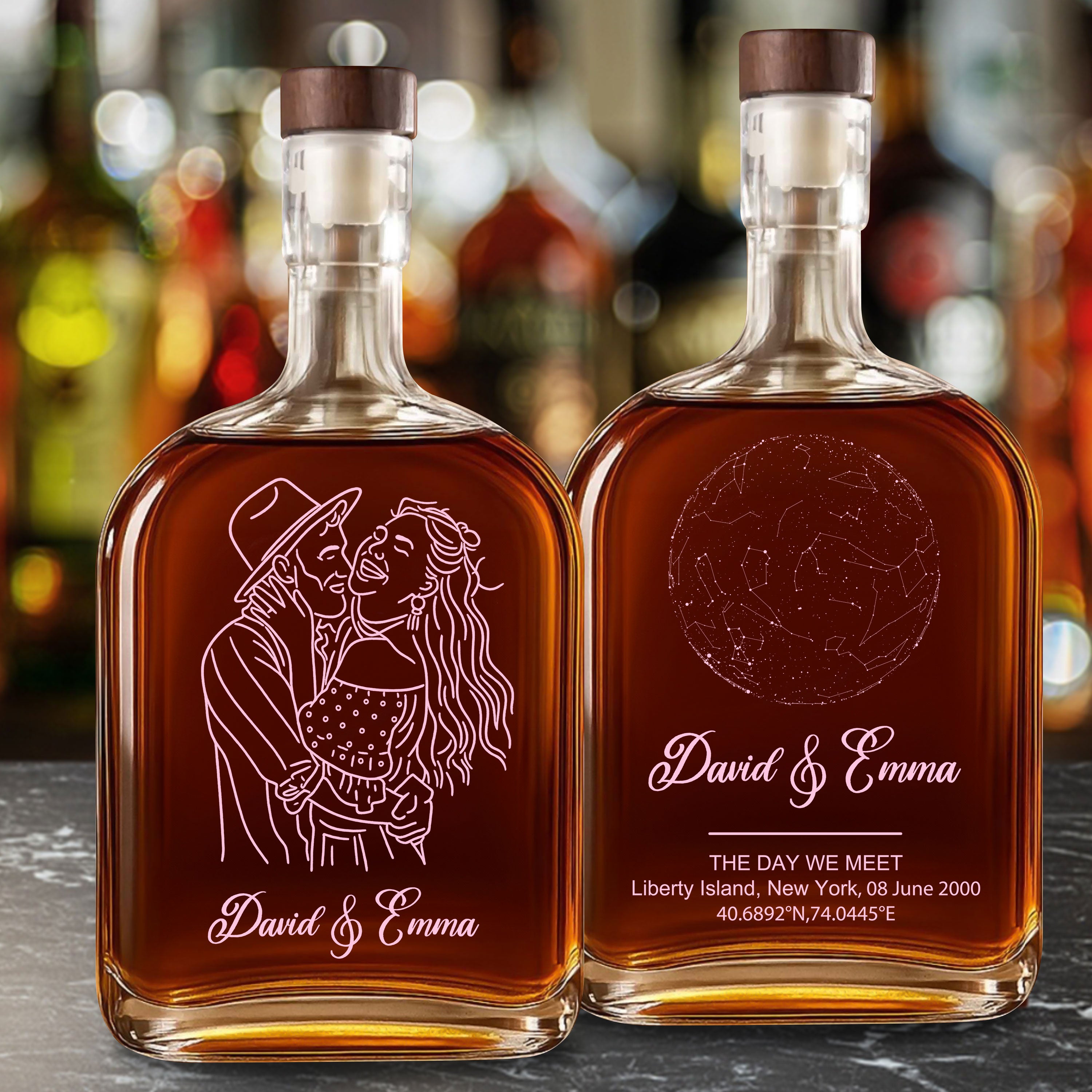The Day We Met - Custom Star Map and Photo - Personalized Custom Whiskey Bottle