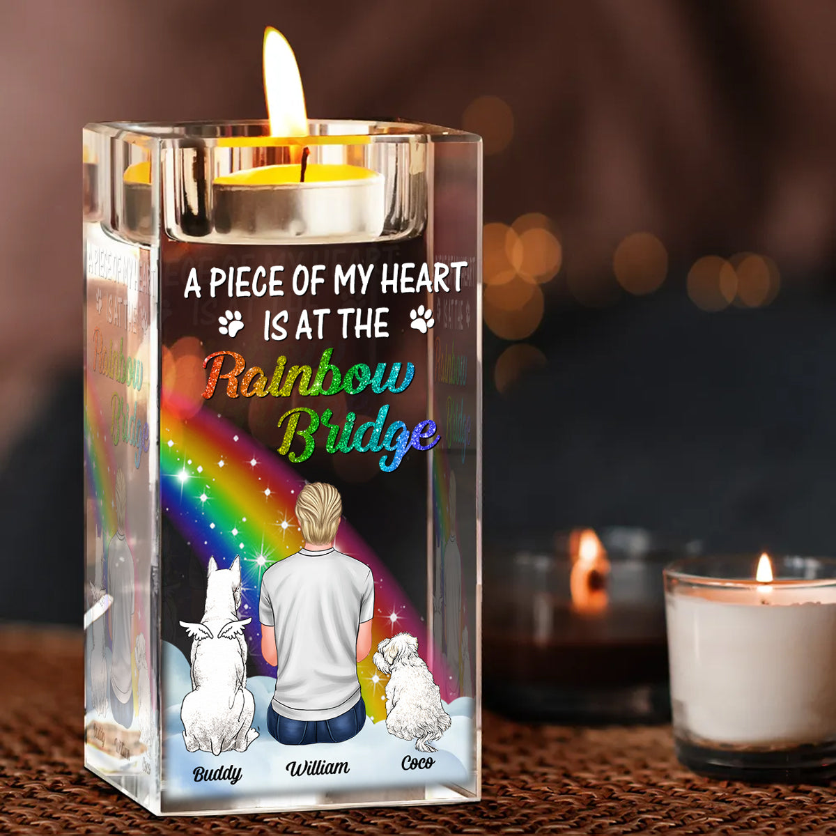 Custom Name and Appearance - Personalized Crystal Candle Holder - Rainbow Bridge