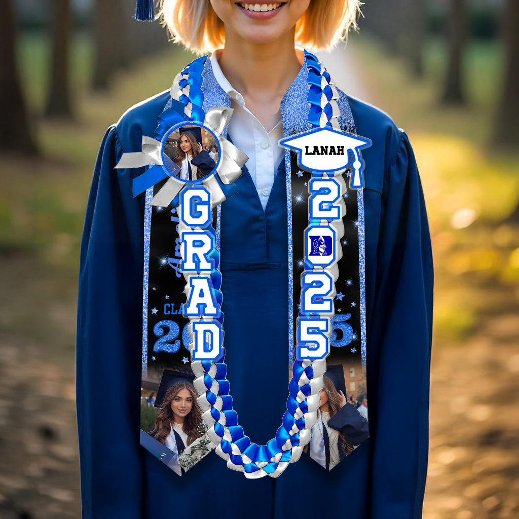 Glitter 2025 Graduation Stole and Lei Custom Photo - Personalized Gift For Graduation