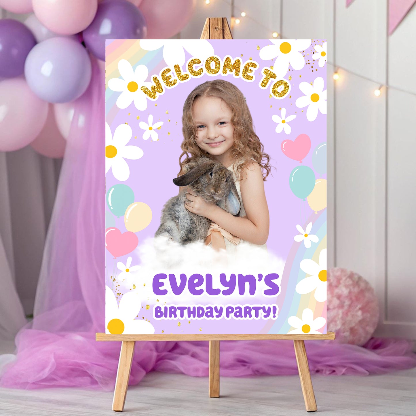 Birthday Party Sign Cute Style - Custom Name & Photo Law Sign - Birthday Party Welcome Sign