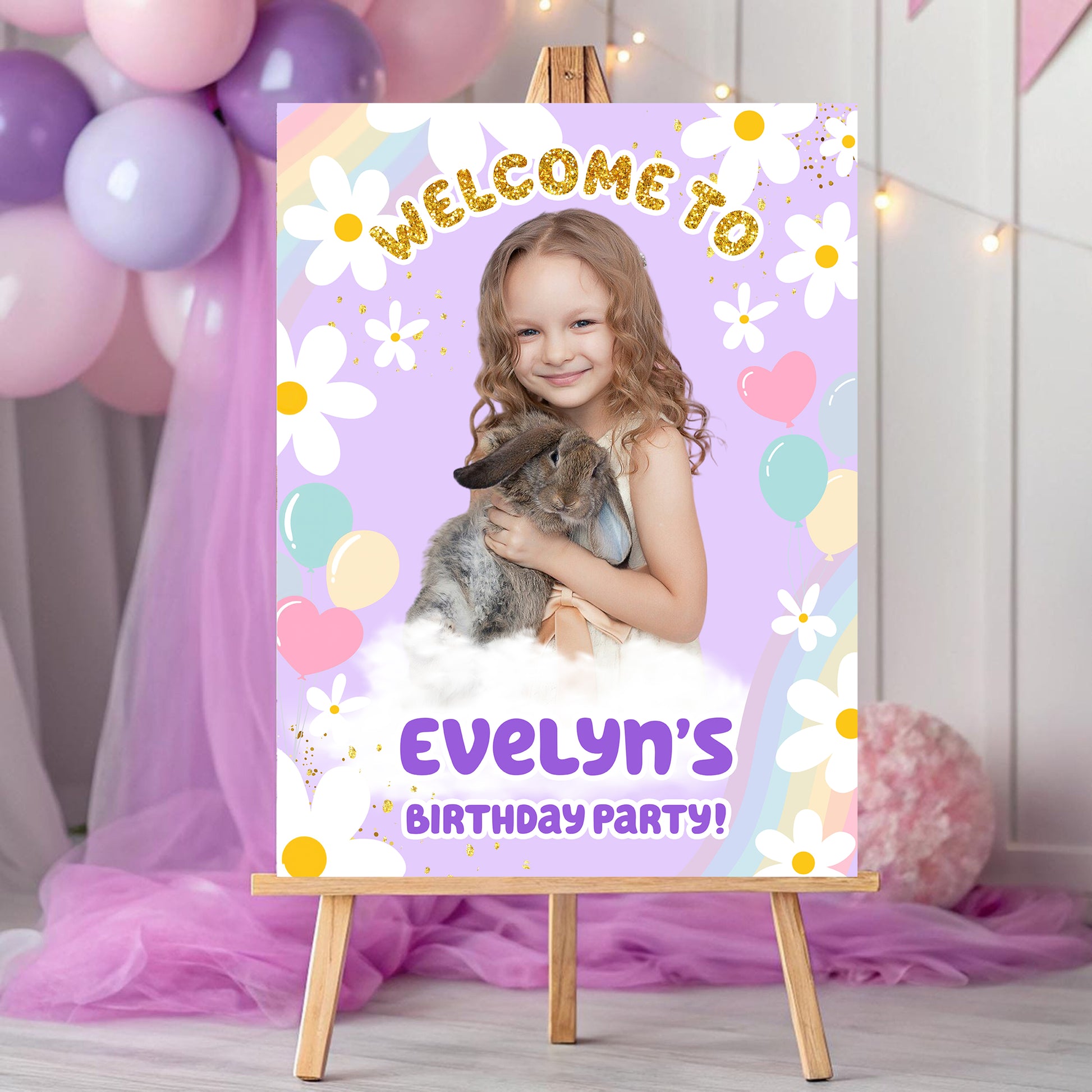 Birthday Party Sign Cute Style - Custom Name & Photo Law Sign - Birthday Party Welcome Sign