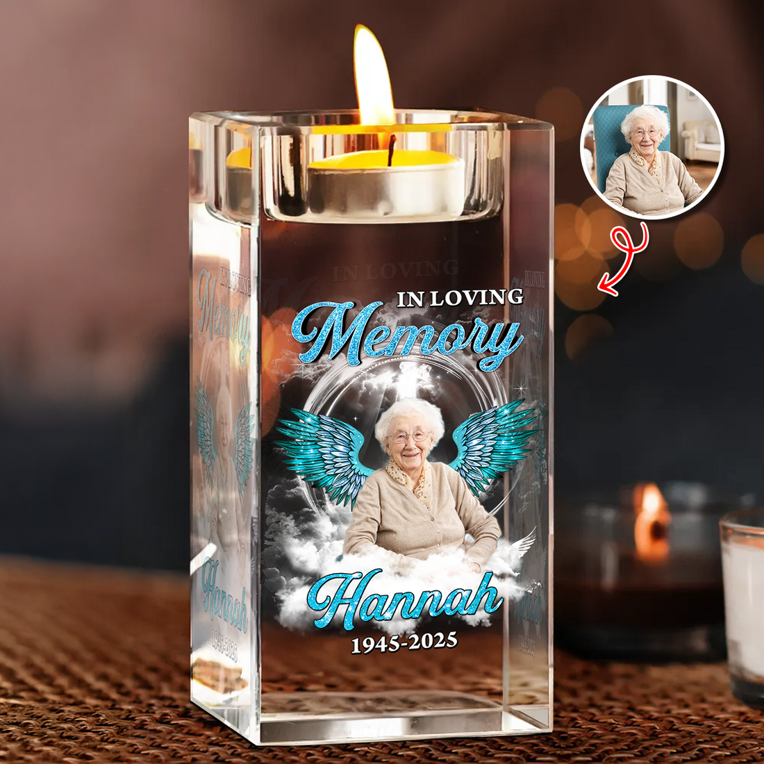 In Loving Memory  - Personalized Crystal Candle Holder - Memorial Gift