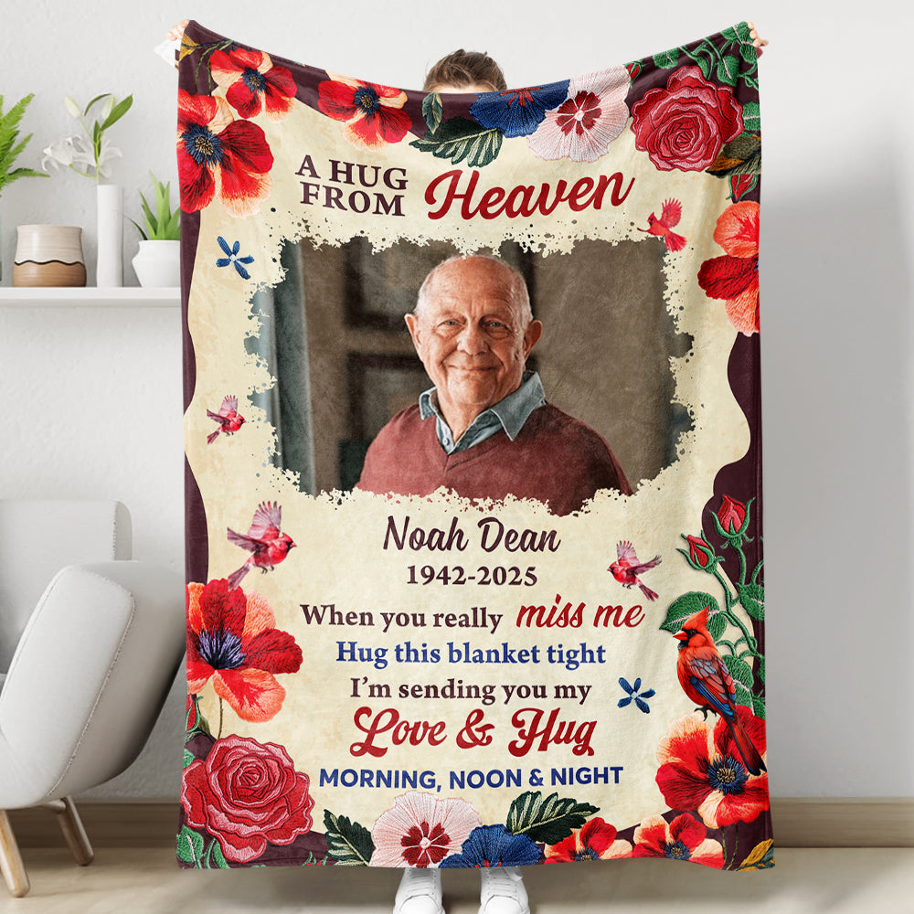 Hug From Heaven - Custom Photo Sympathy Gift - Personalized Memorial Custom Blanket
