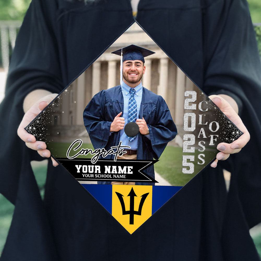 Personalized Flags Class Of 2025 Photo Graduation Cap Topper, Decorations For Grad Cap
