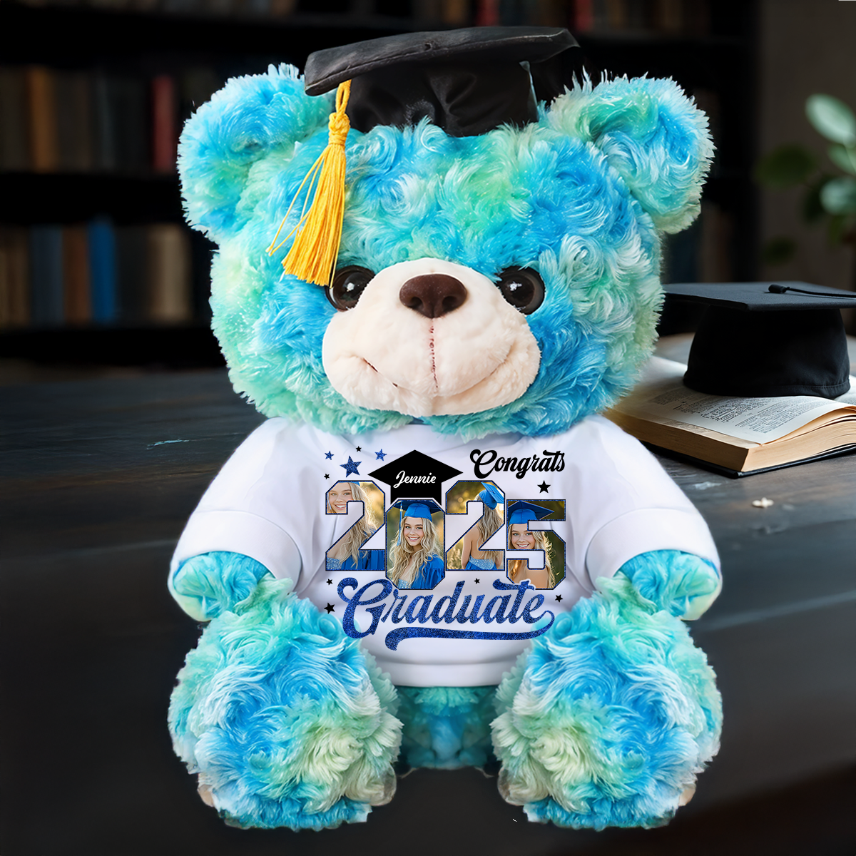 2025 Photo Frame Personalized Custom Graduation Teddy Bear Plush - Graduate Bear With Cap