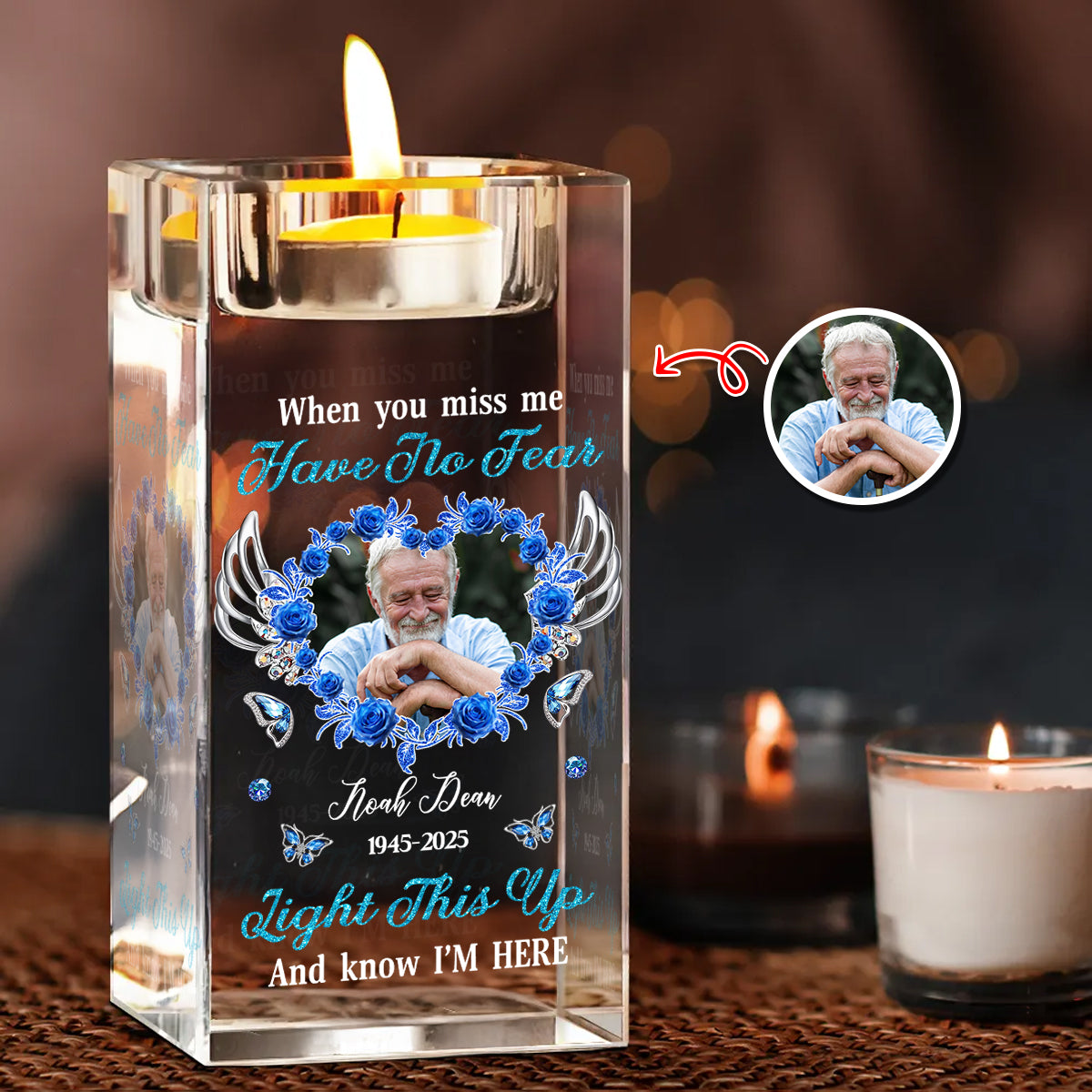 Light This Up and Know I'm Here - Personalized Crystal Candle Holder