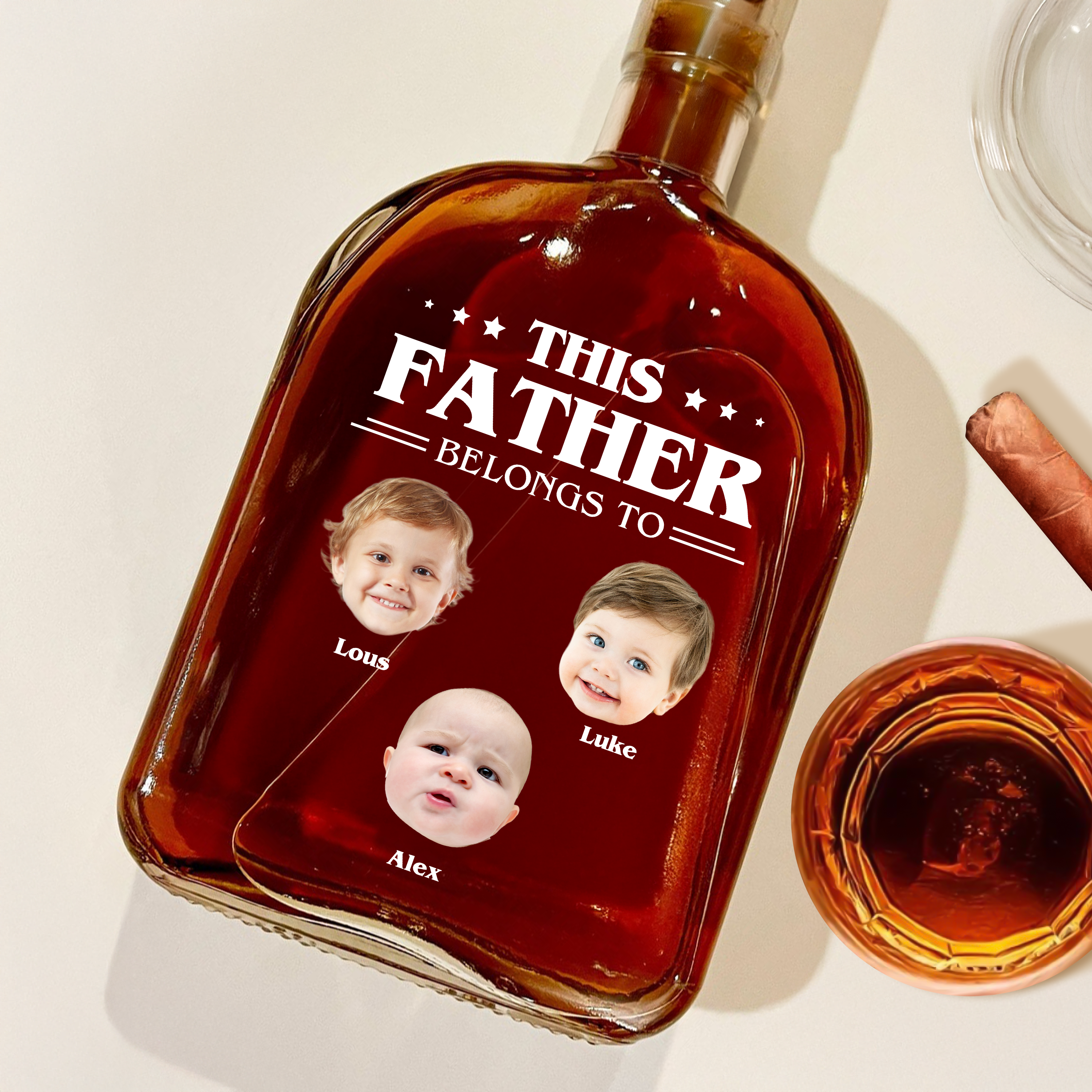 This Daddy Belongs To - Family Photo Personalized Custom Whiskey Bottle