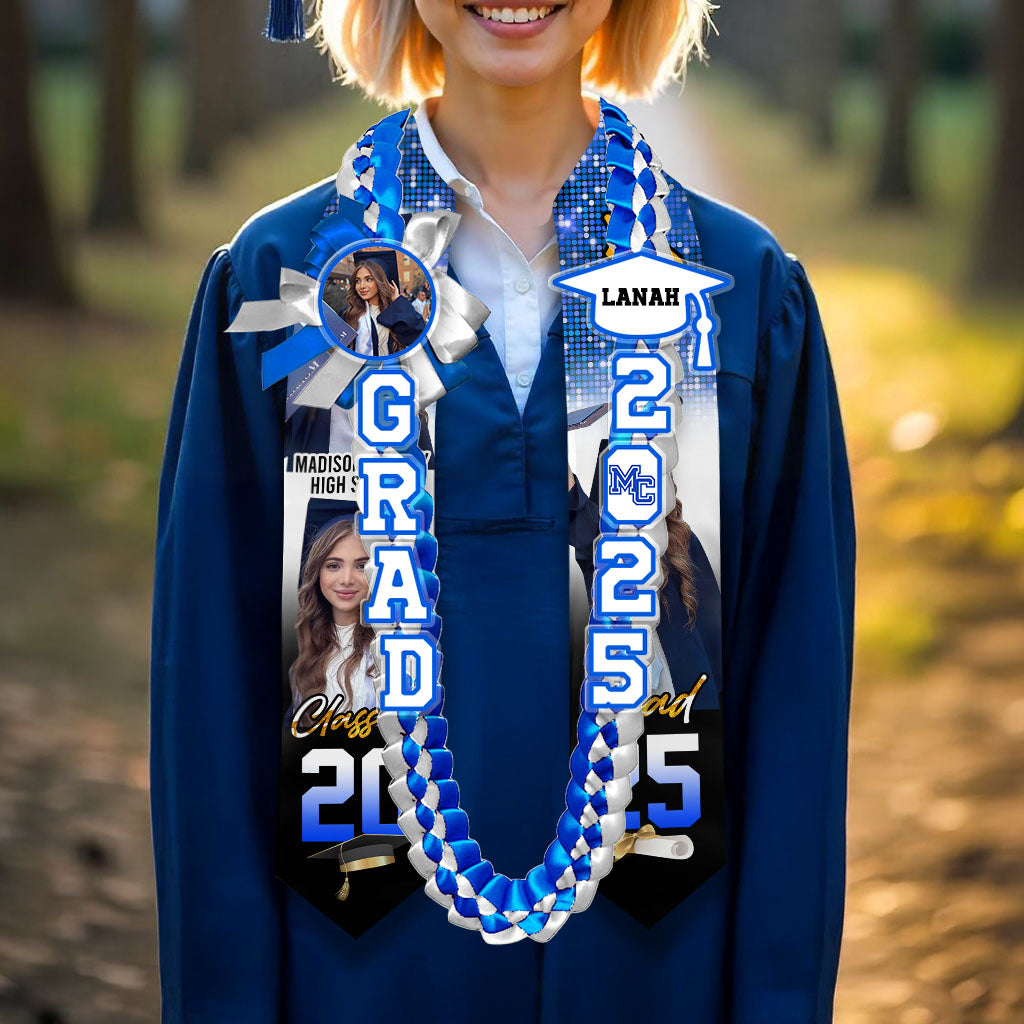 Glitter 2025 Graduation Stole and Lei Custom Photo - Personalized Gift For Graduation - Grad 2025