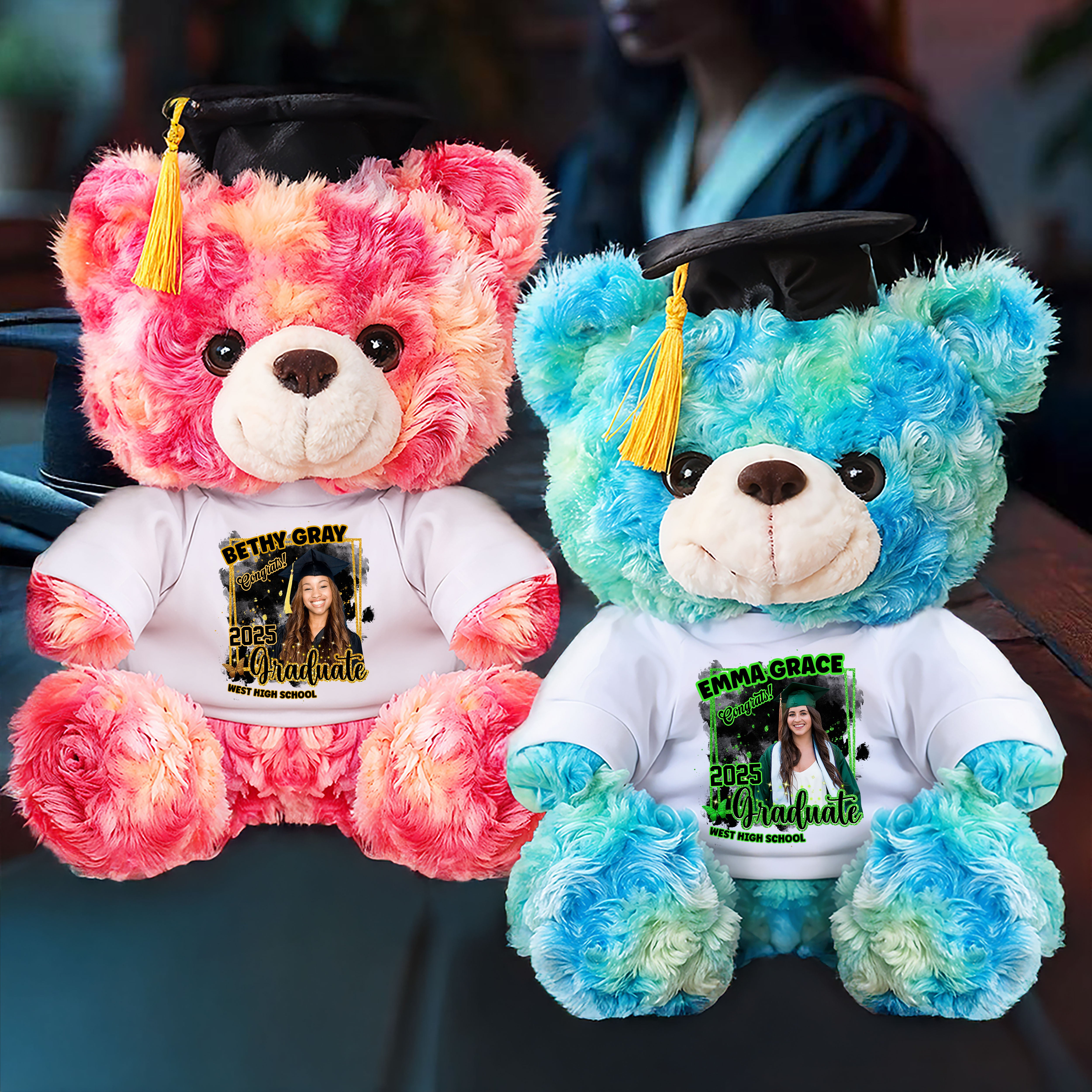 2025 Congrats Graduation Teddy Bear Plush - Custom Photo and Name  - Graduate Bear With Cap