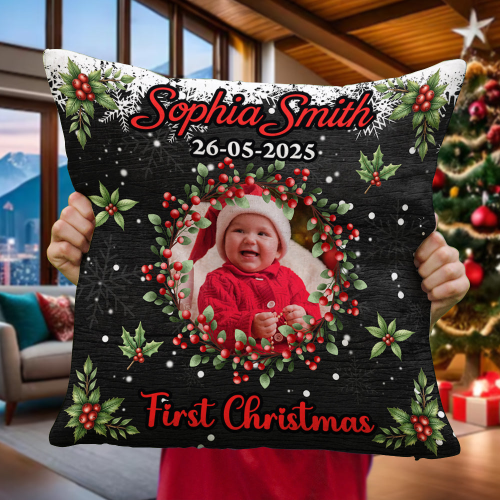 Custom Baby Photo & Name - Merry Christmas Pillow - Personalized Custom Pillow