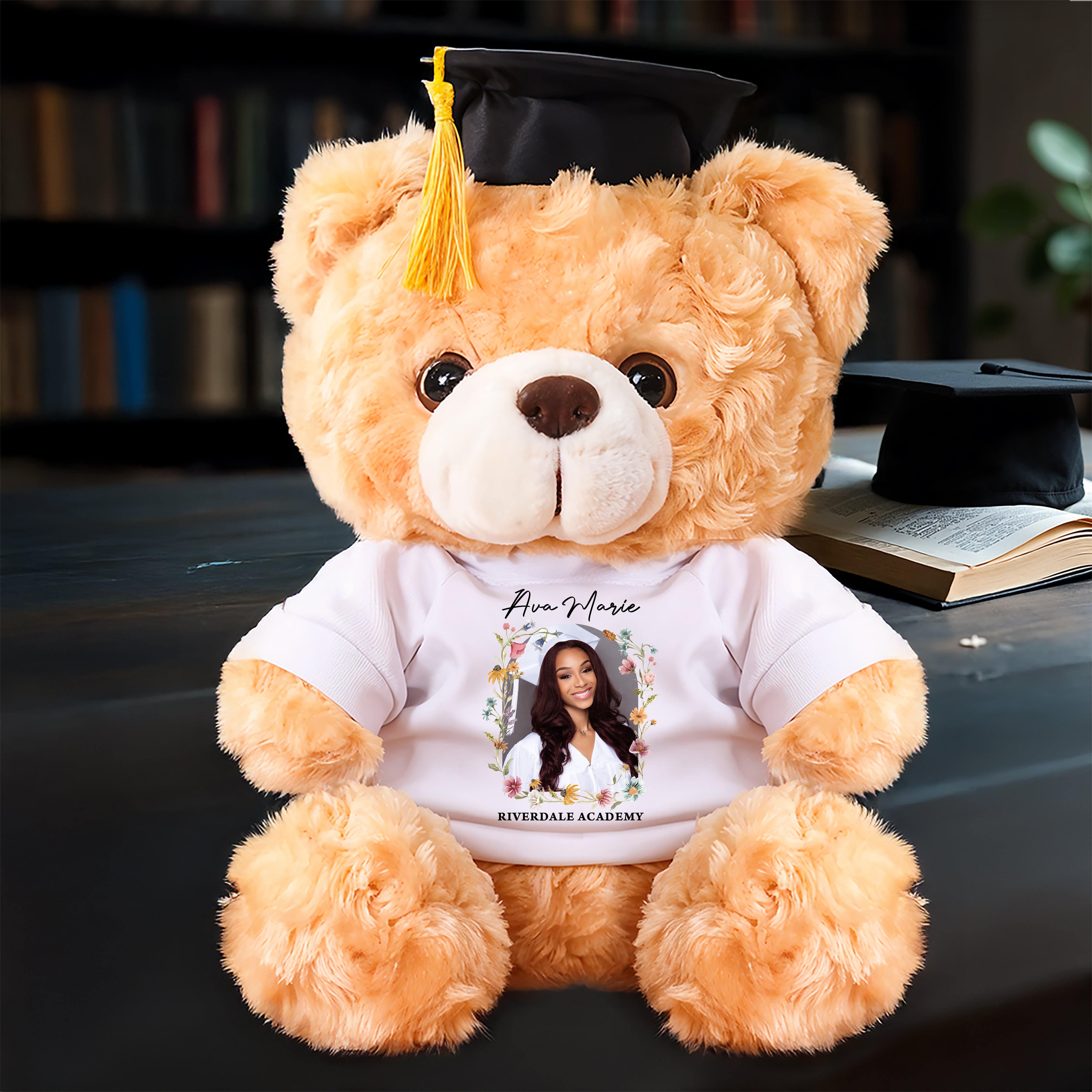 Class Of 2025 Custom Photo and Name Teddy Bear Plush - Graduate Bear With Cap