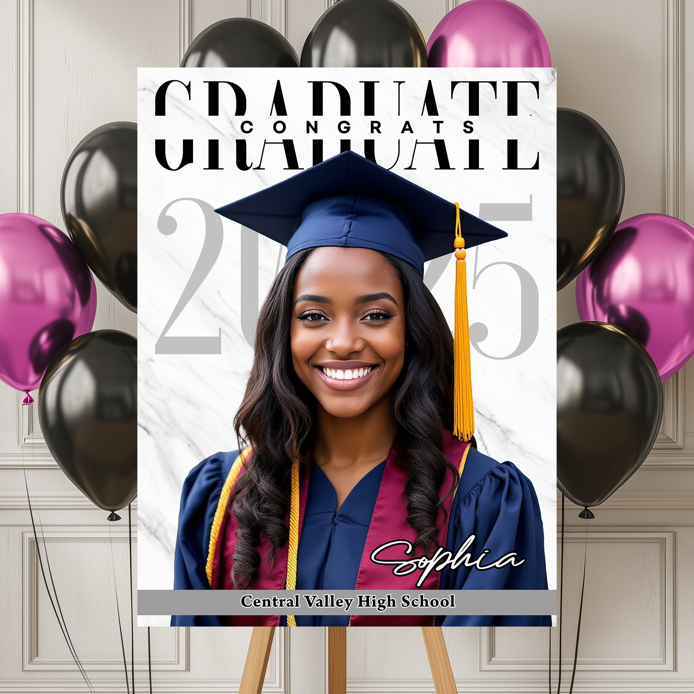 Congrats Graduation - Custom Name, School Name & Photo Law Sign - Class of 2025