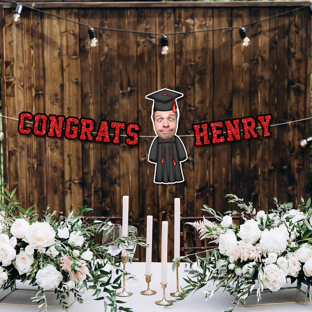 Custom Name Bunting Party Decorations - Personalized Alphabet Letters and Face Photo - Graduation Decor