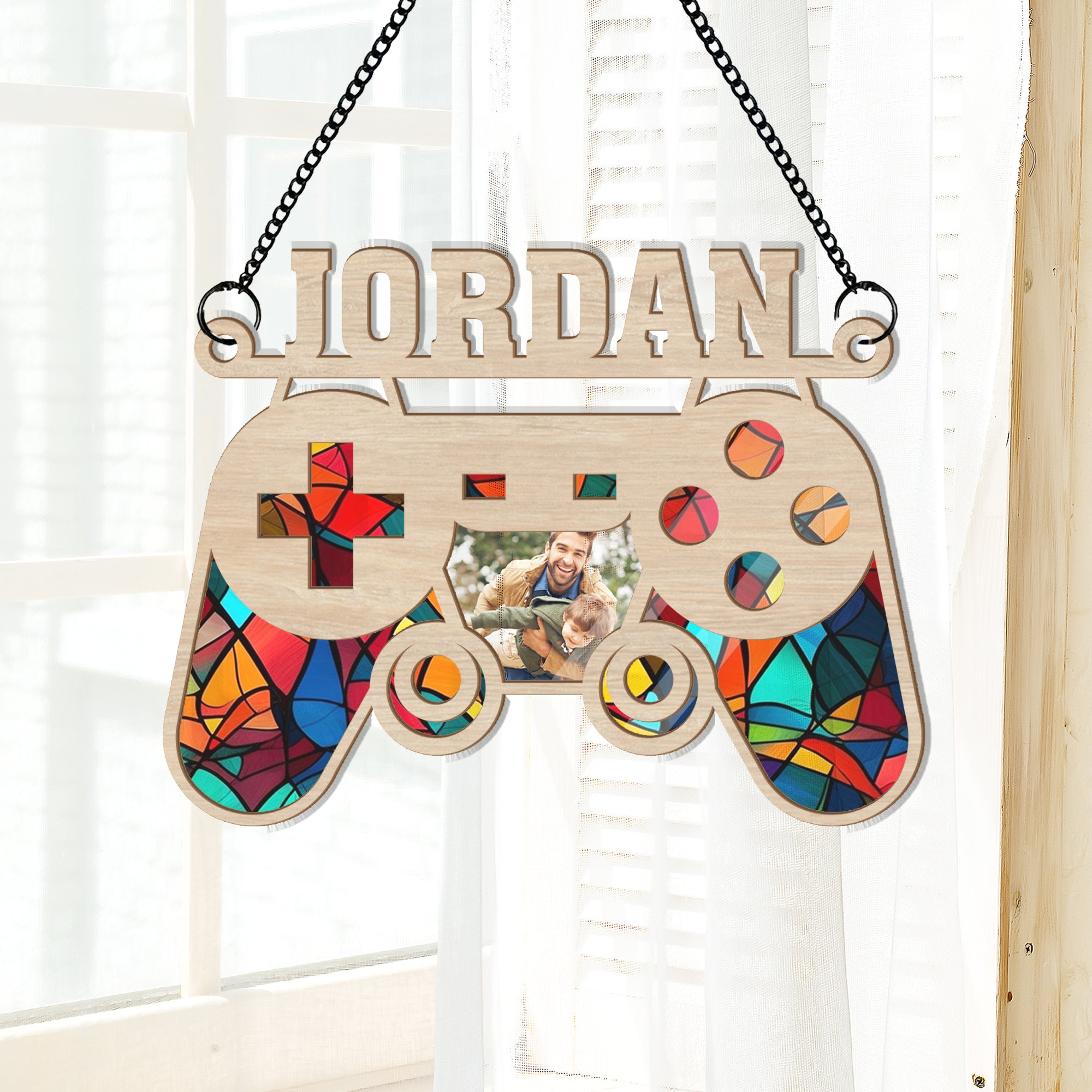 Custom Dad Name and Photo - Personalized Suncatcher Ornament