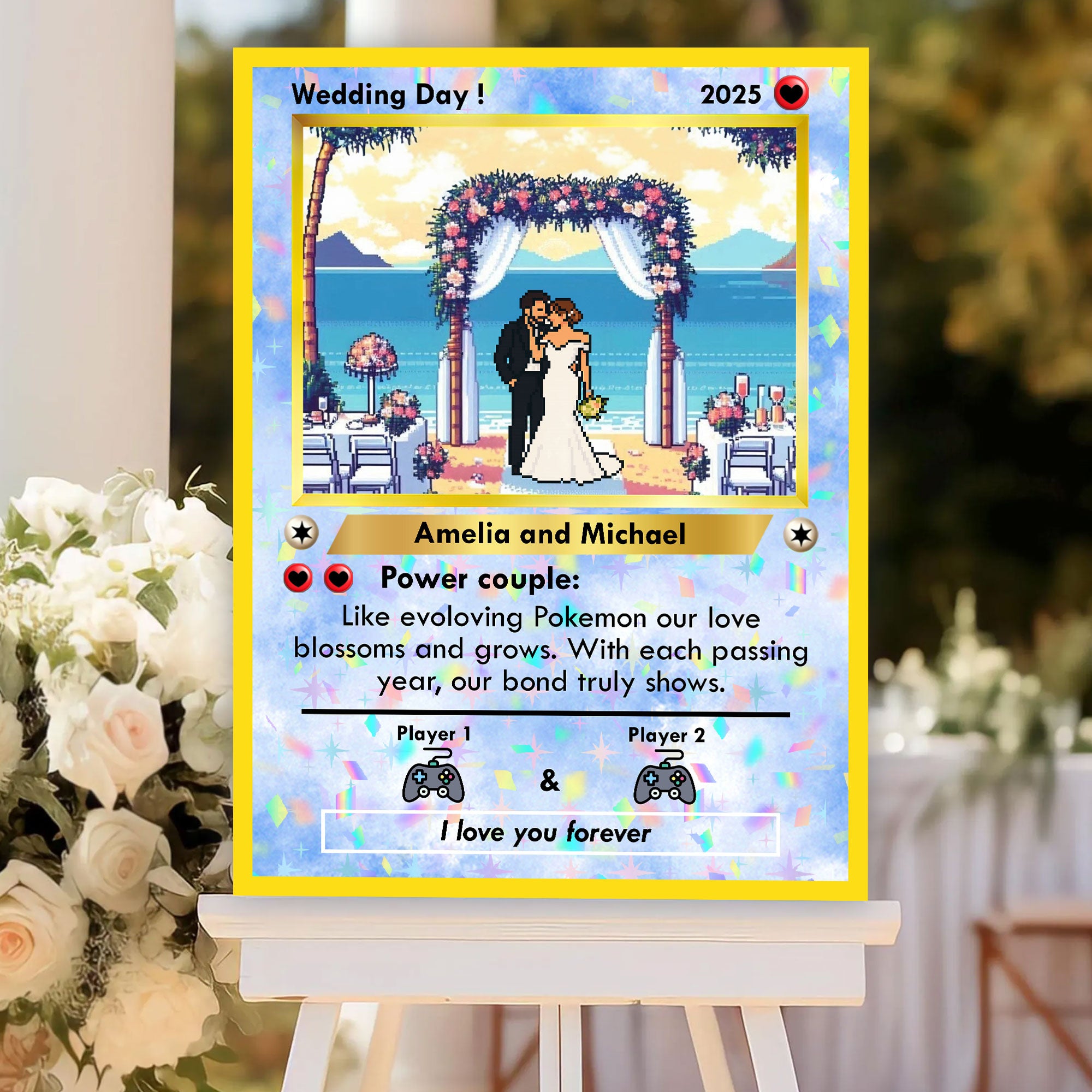Wedding Welcome Sign - Pixel Style Art - Custom Name and Photo Wedding Law Sign