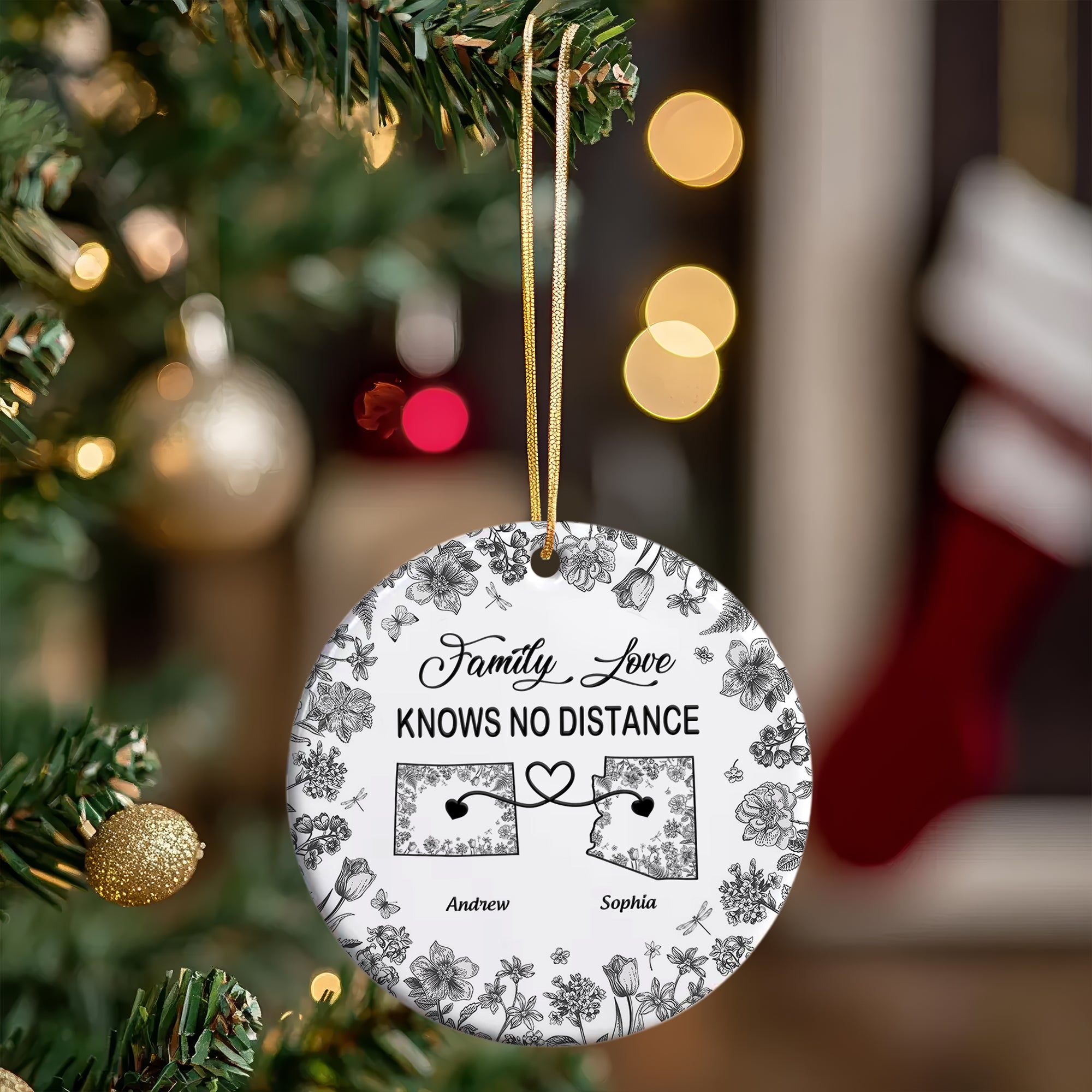 Family Love Knows No Distance - Personalized Ceramic Ornament