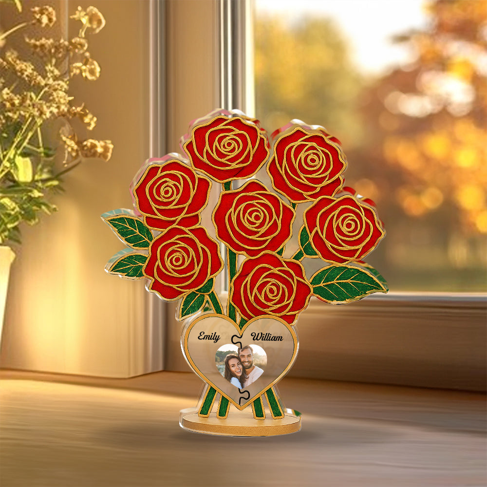 Family Rose Photo - Custom Photo and Name Family Gift  - Custom Shape Acrylic Block Plaque