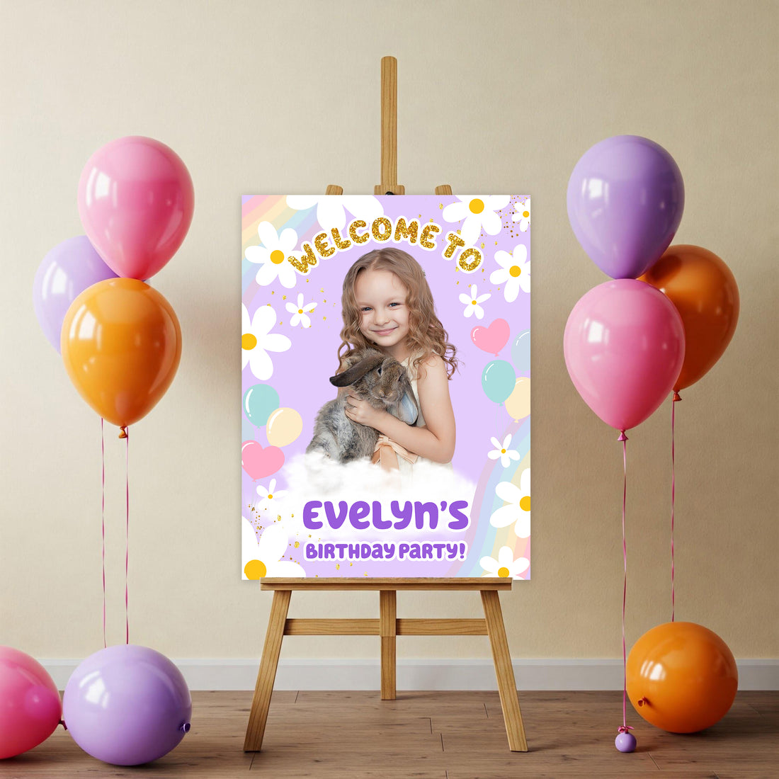Birthday Party Sign Cute Style - Custom Name & Photo Law Sign - Birthday Party Welcome Sign