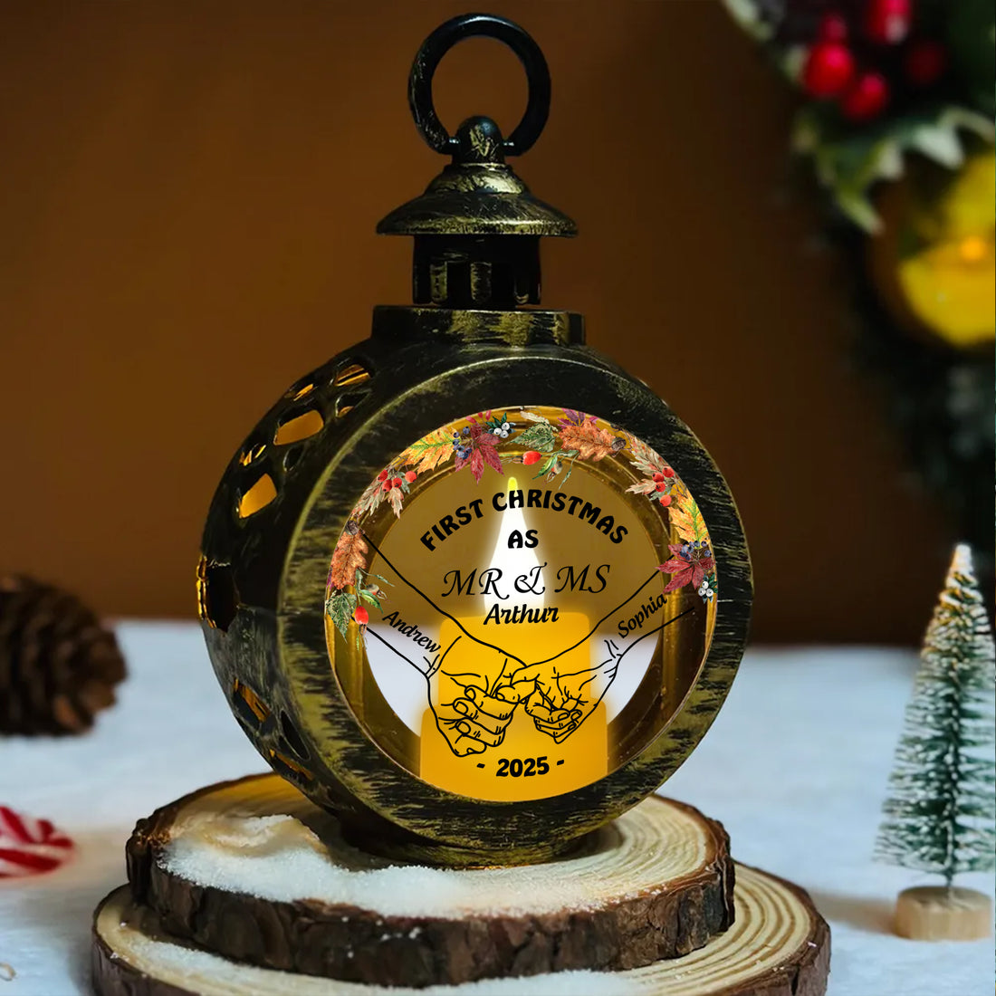 First Christmas - Custom Name Couple Gift - Personalized Candlelight Lantern Ornament