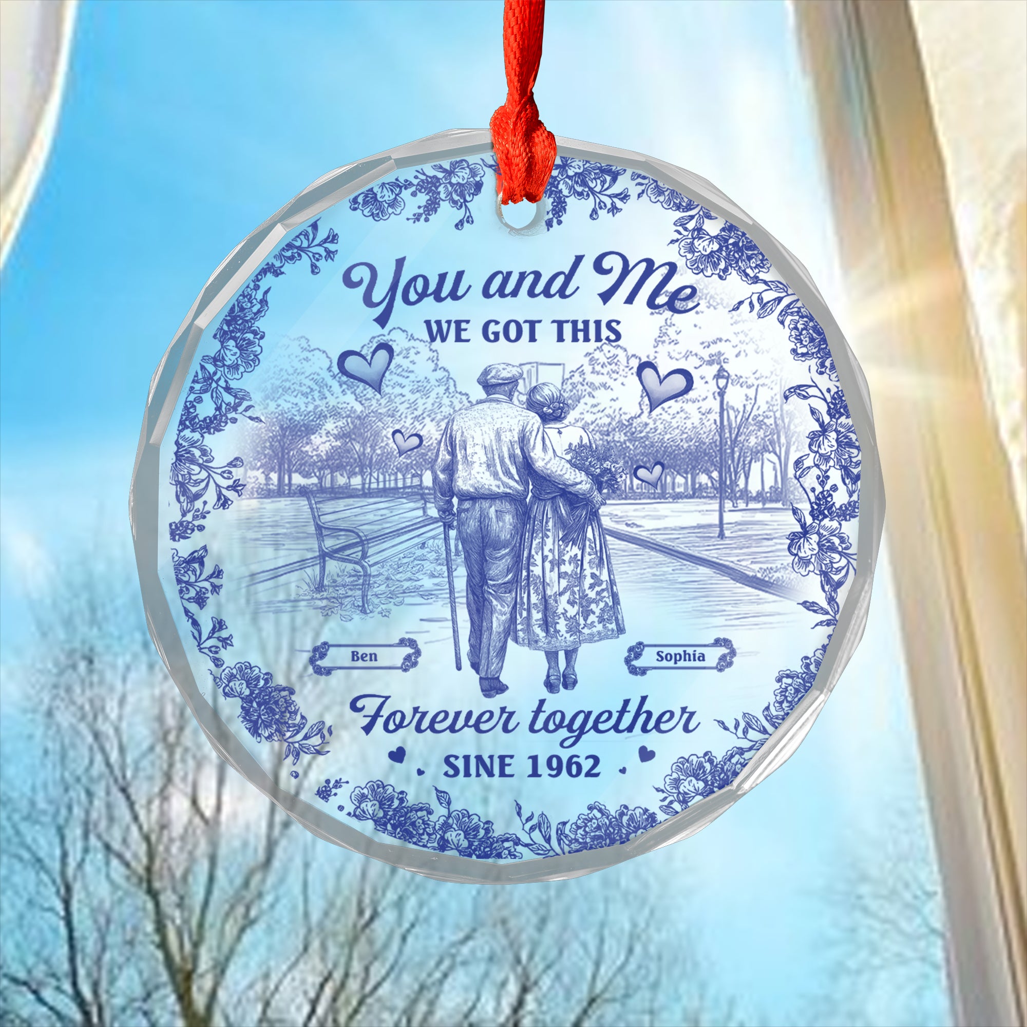 You and Me - Custom Name - Old Couple Gift - Personalized Glass Ornament