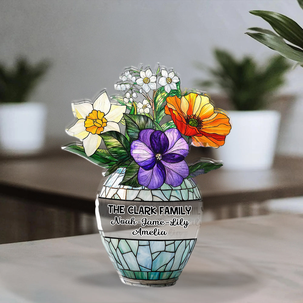 Flowers Pot - Personalized Name Gift - Custom Shape Acrylic Block Plaque