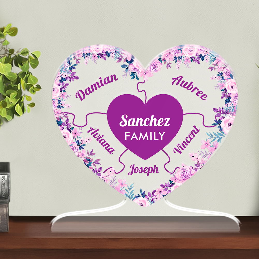 Family Heart Puzzle - Personalized Family Name Gift - Custom Shape Acrylic Block Plaque
