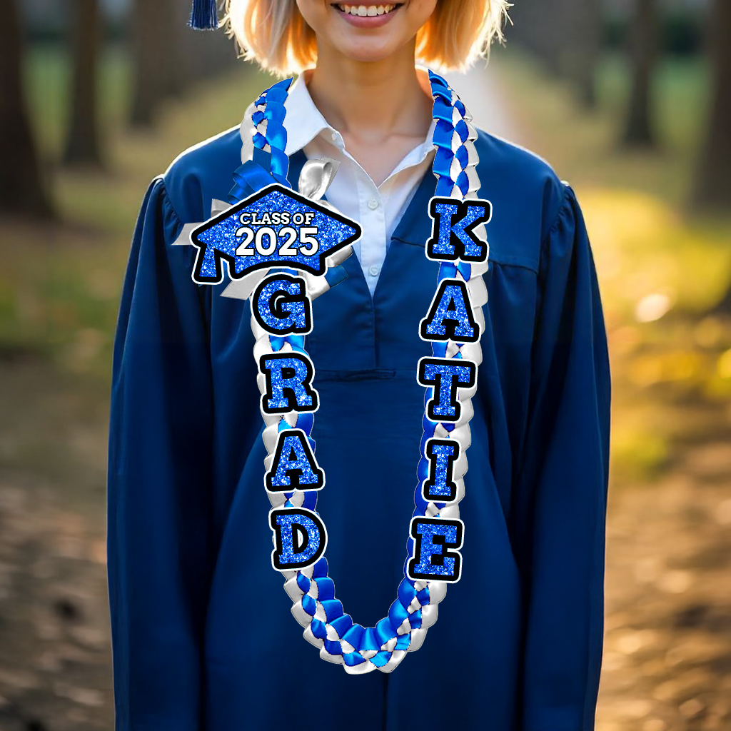Glitter 2025 Graduation Lei Custom Name and Photo - Personalized Graduation Lei - Senior 2025