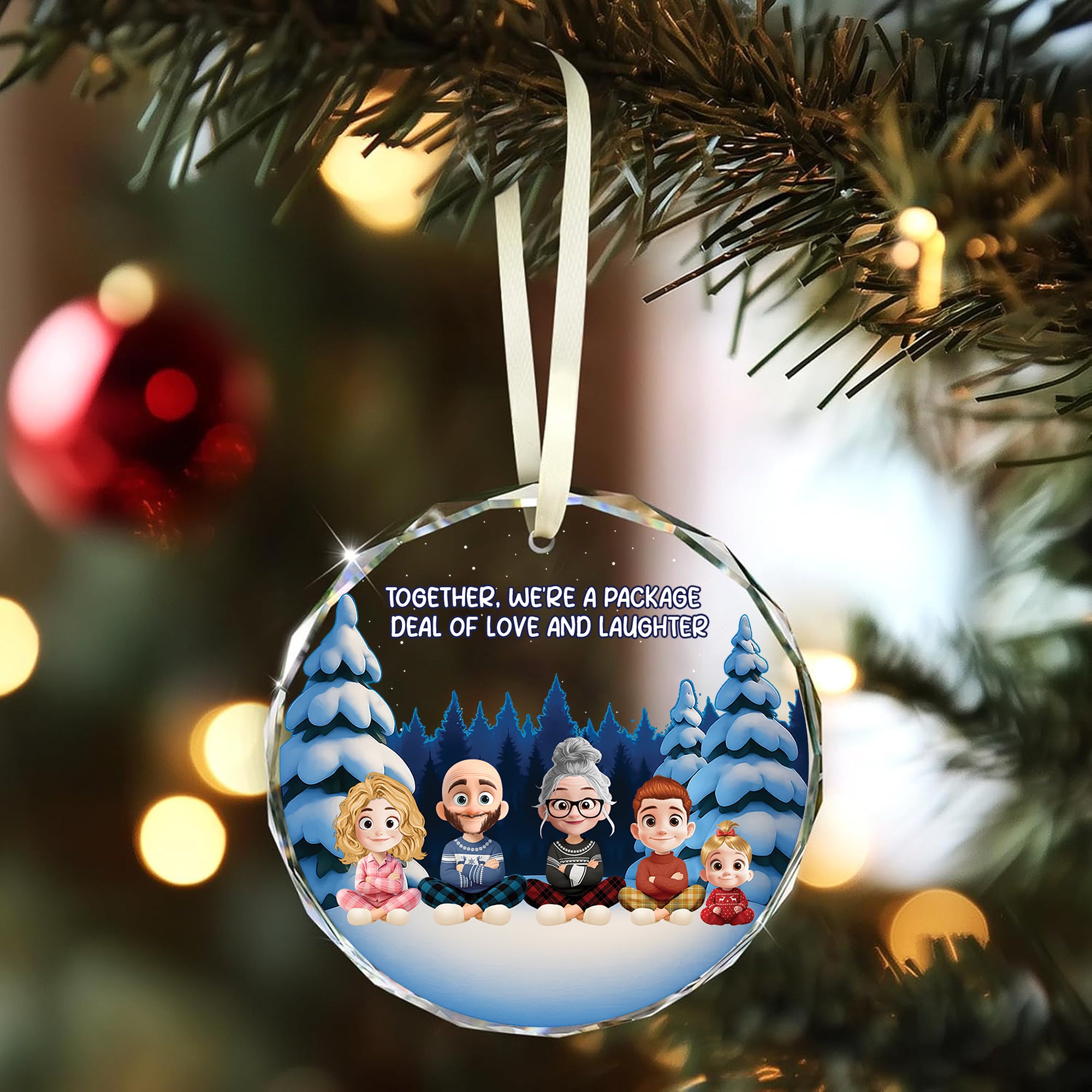 Family Love - Custom Name and Appearance - Personalized Glass Ornament