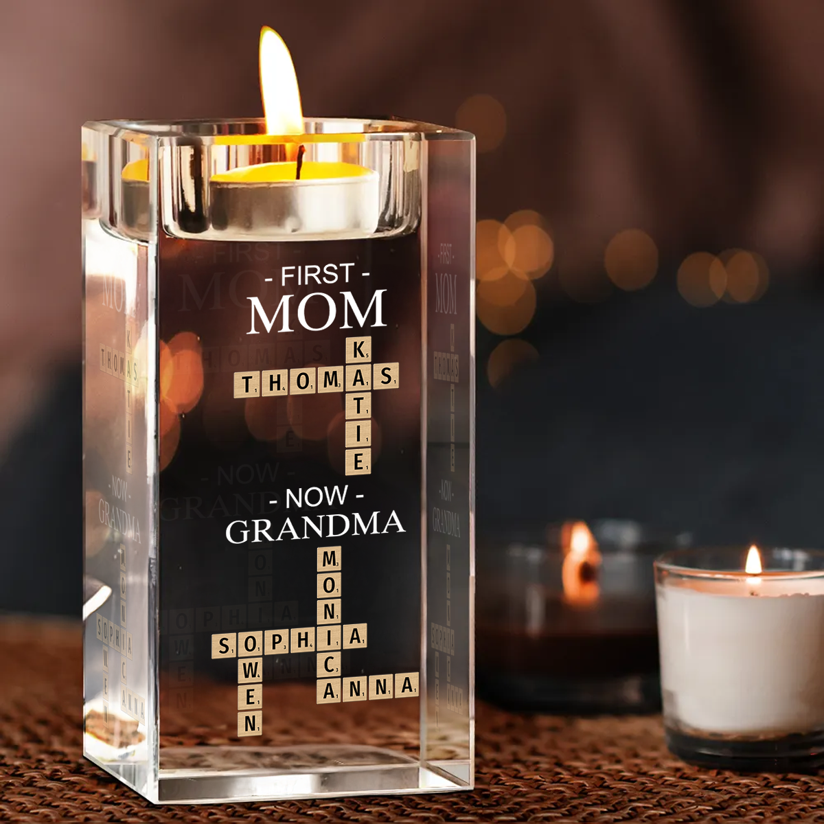 First and Now - Personalized Crystal Candle Holder