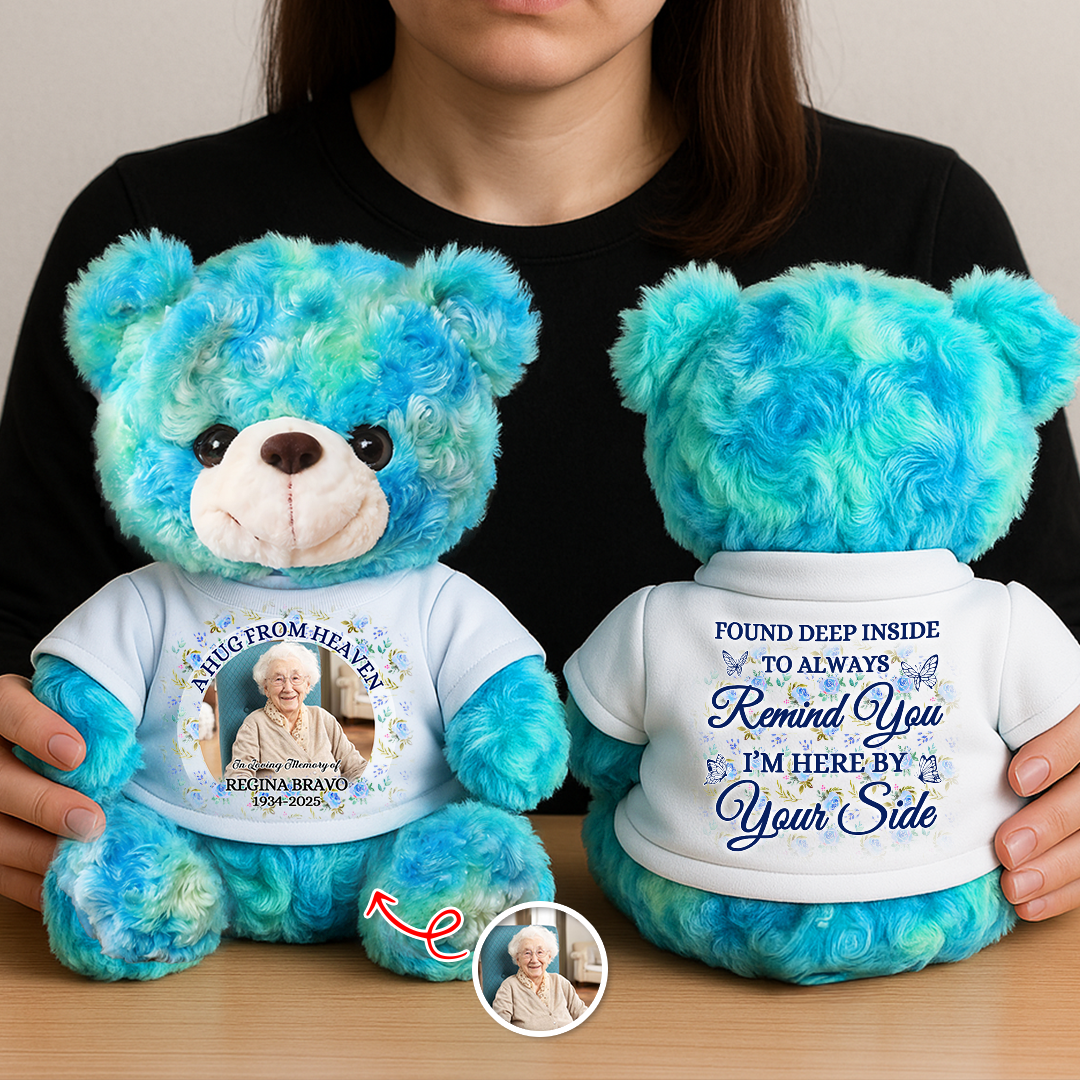 A Hug From Heaven - Memorial Gift - Custom Name and Photo Teddy Bear