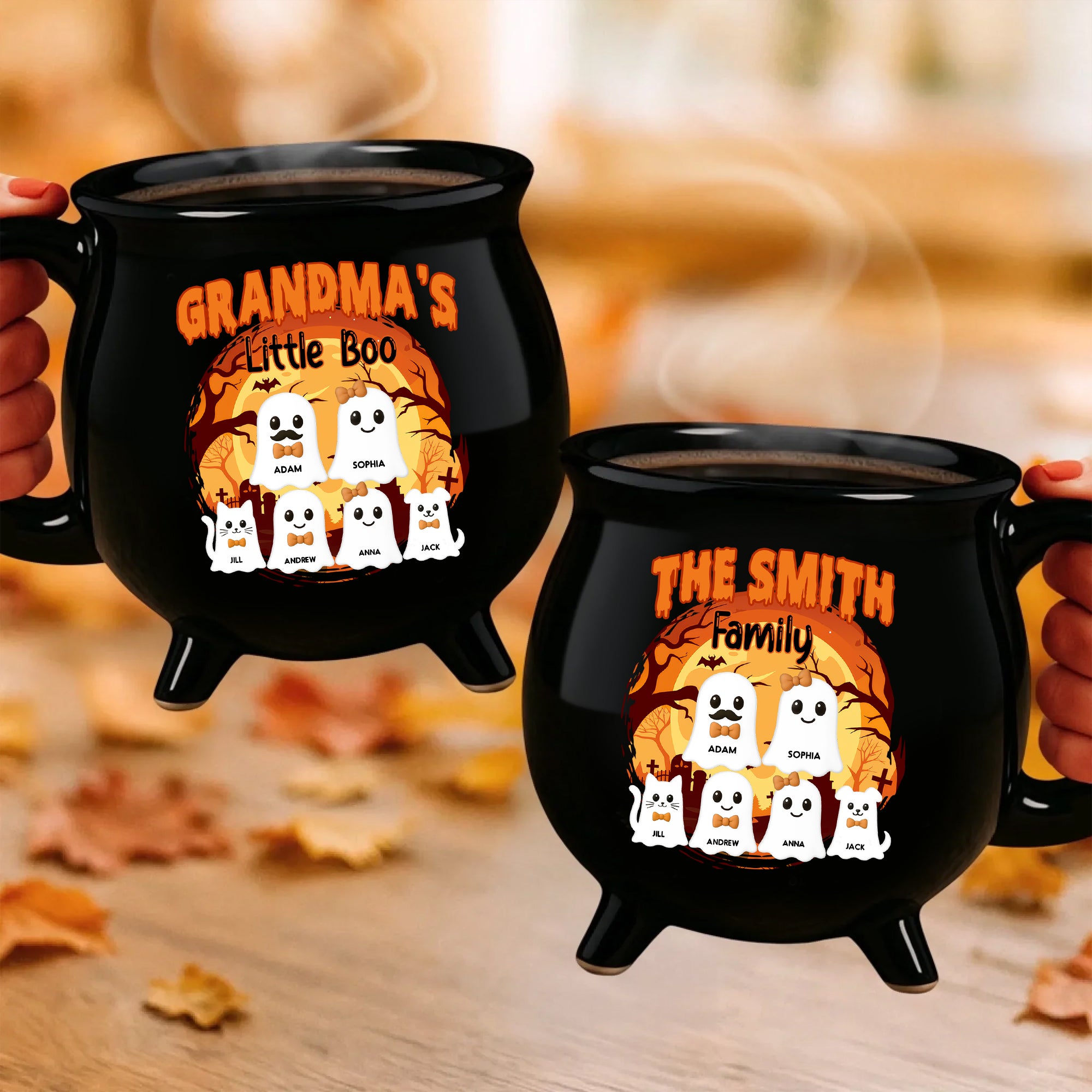 Custom Name Ghost Family - Personalized Ceramic Cauldron Coffee Mug - Halloween Gift