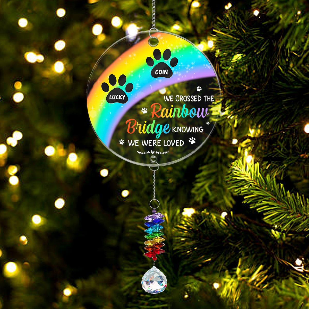 Rainbow Bridge - Ornament Hanging Piece With Crystal Charm - Memorial Gift