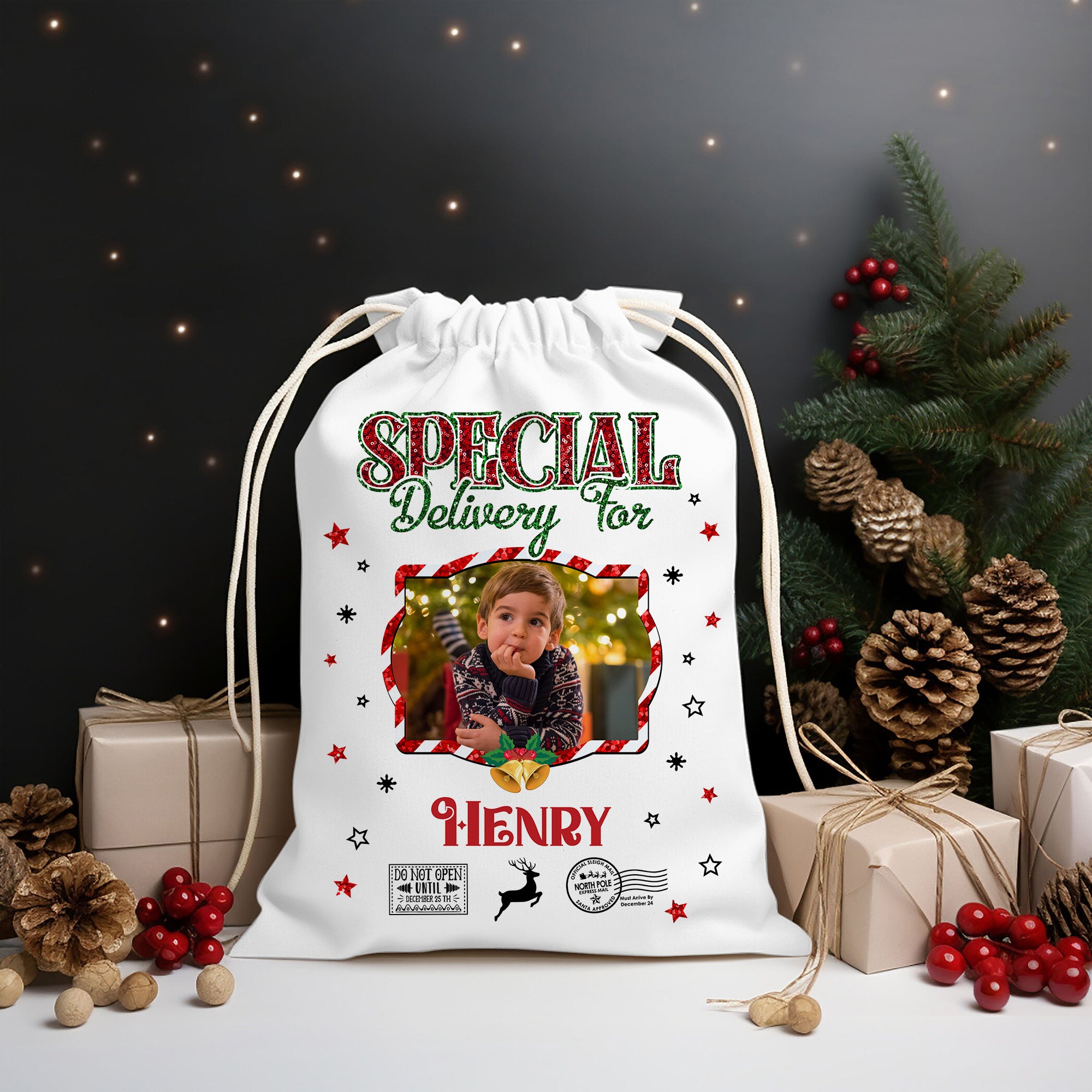 Christmas Bag Custom Photo - Special Delivery For - Christmas Sack Gift for Kids