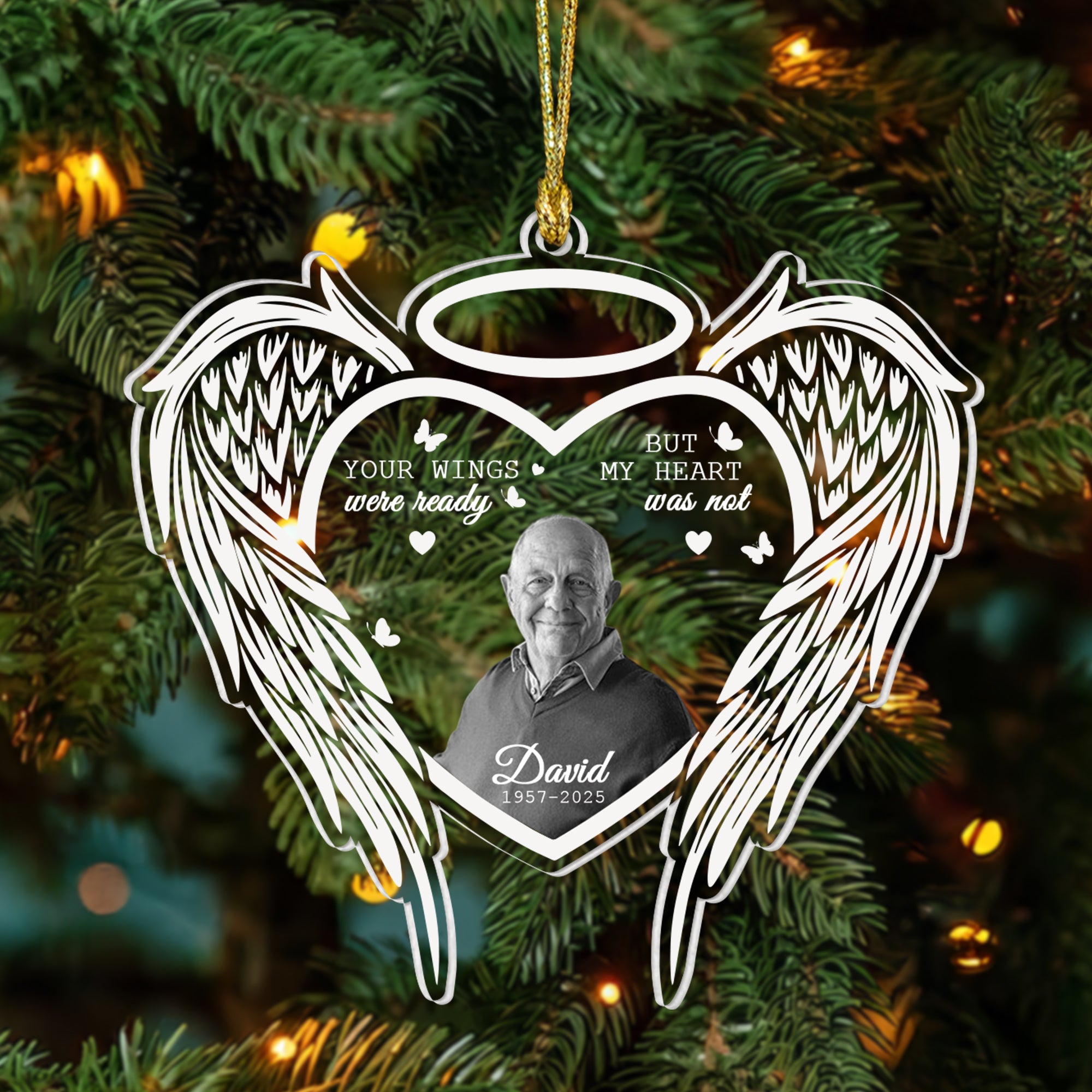 Custom Name and Photo Memorial Ornament - Custom Shape Hologram Ornament - Christmas Gift