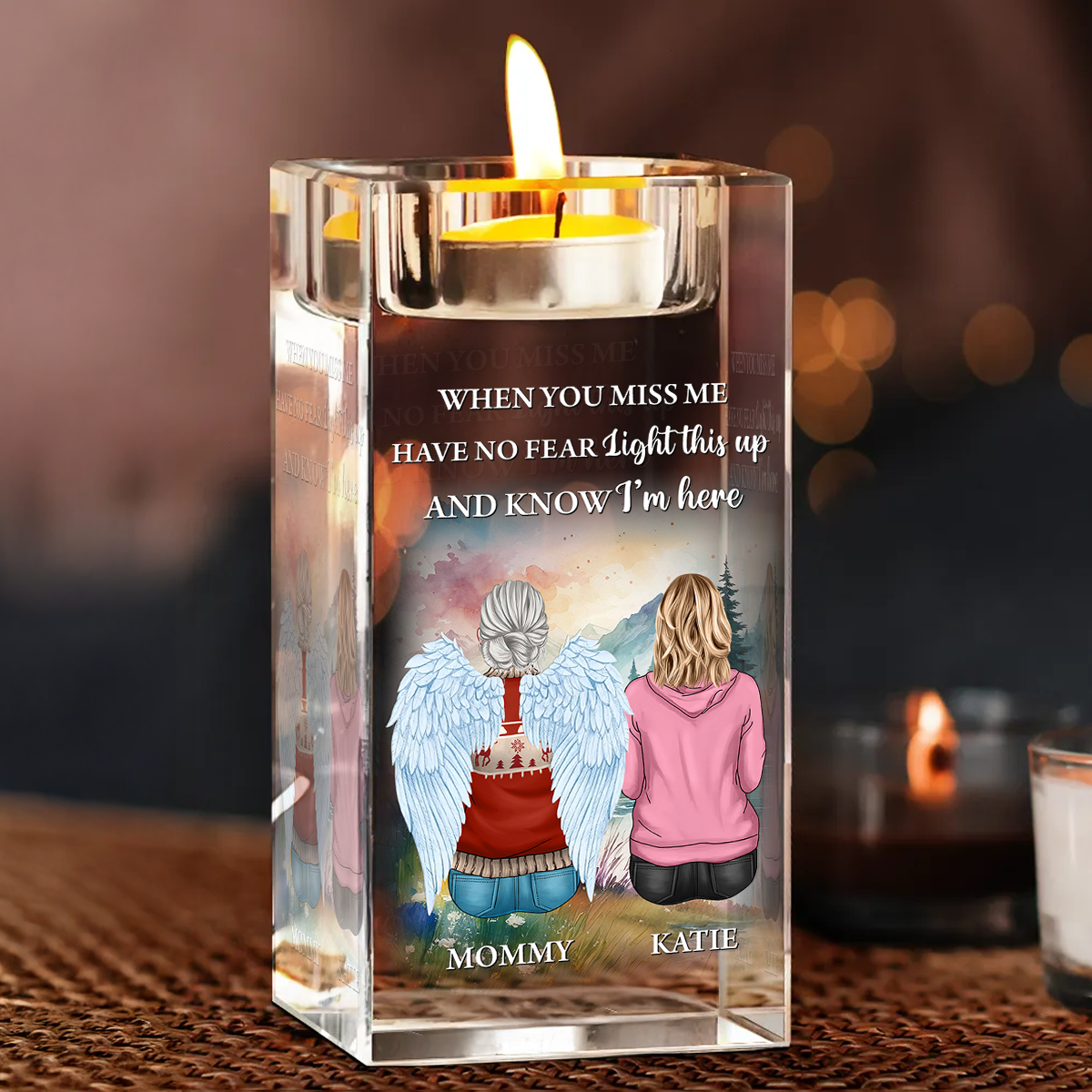 Custom Name and Appearance - Personalized Crystal Candle Holder - Memorial Gift