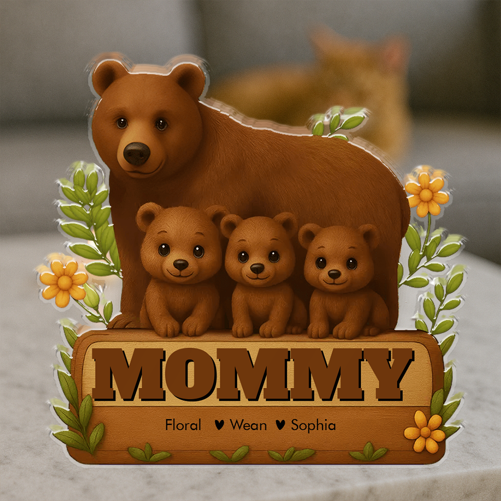 Family Bear - Personalized Name Gift - Custom Shape Acrylic Block Plaque