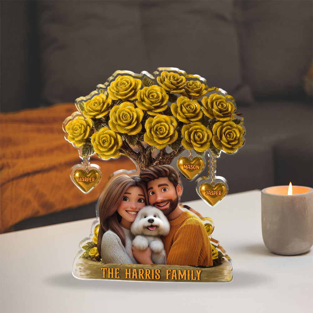 Family Tree Heart Name and Photo - Personalized Name and Photo Family Gift - Custom Shape Acrylic Block Plaque